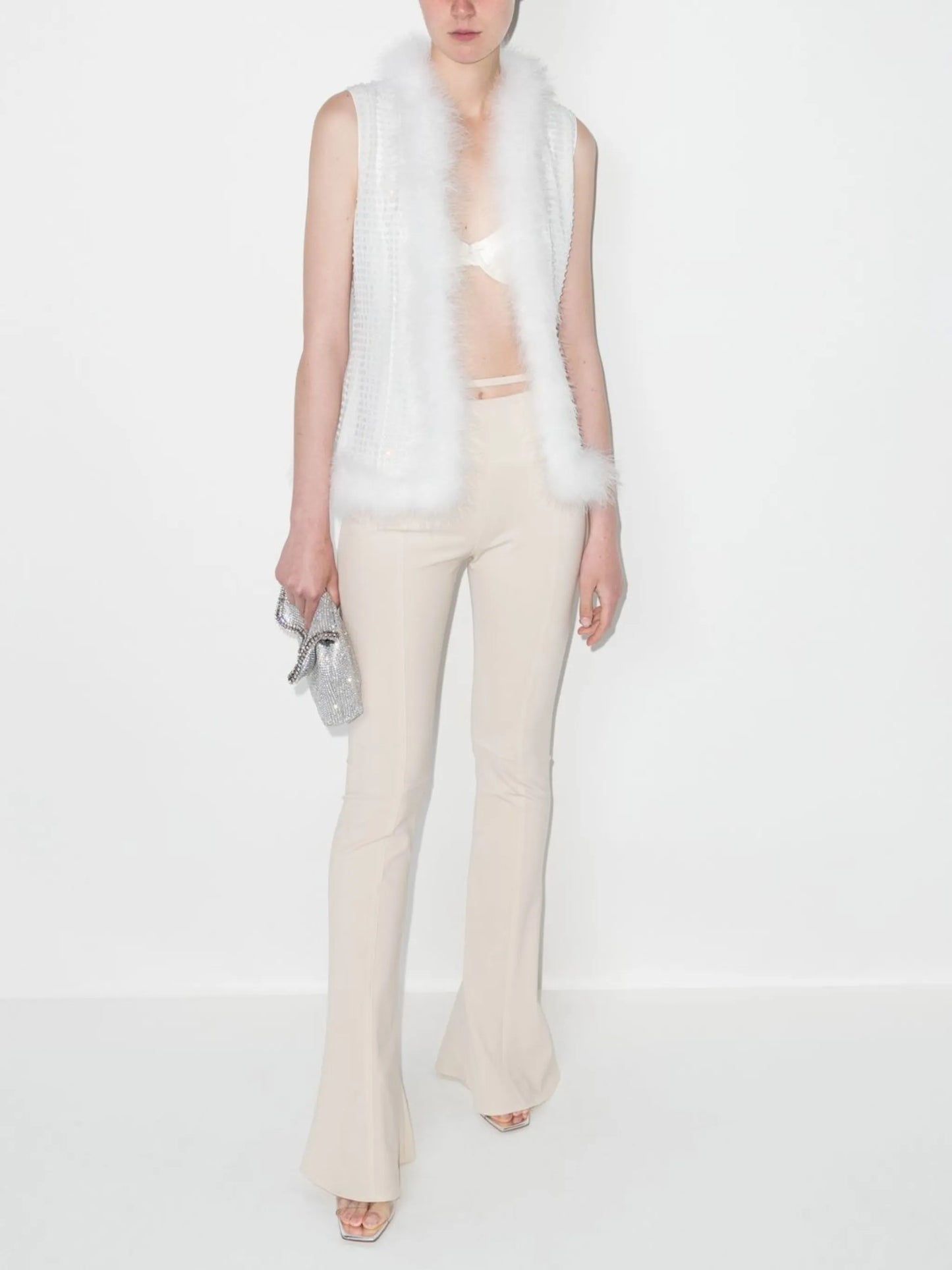 crystal-embellished feather-trim vest