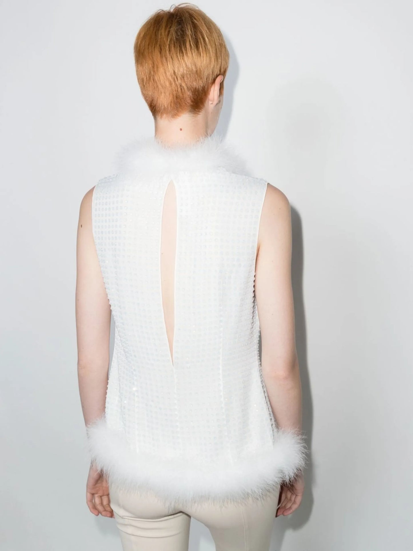 crystal-embellished feather-trim vest