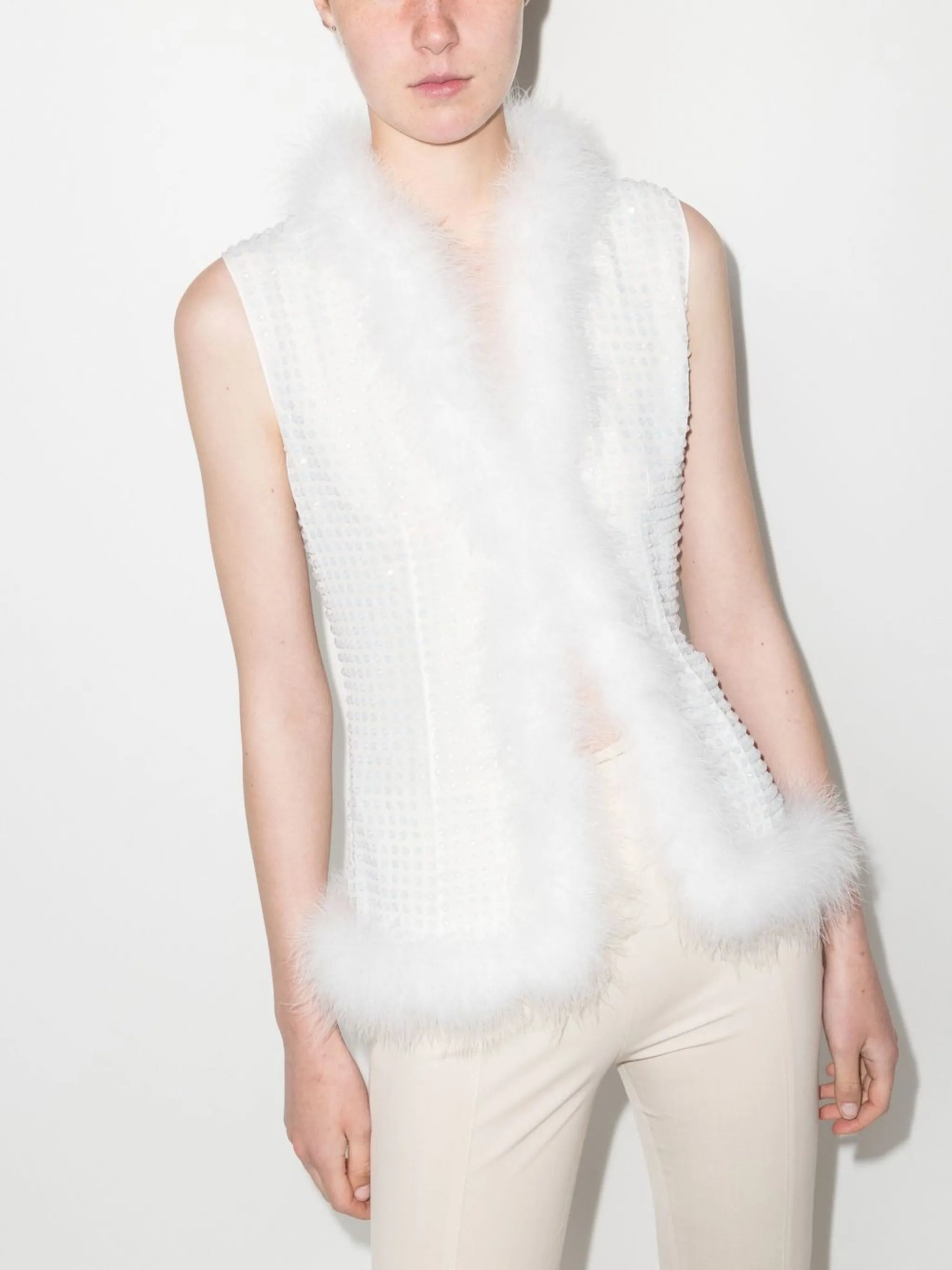crystal-embellished feather-trim vest