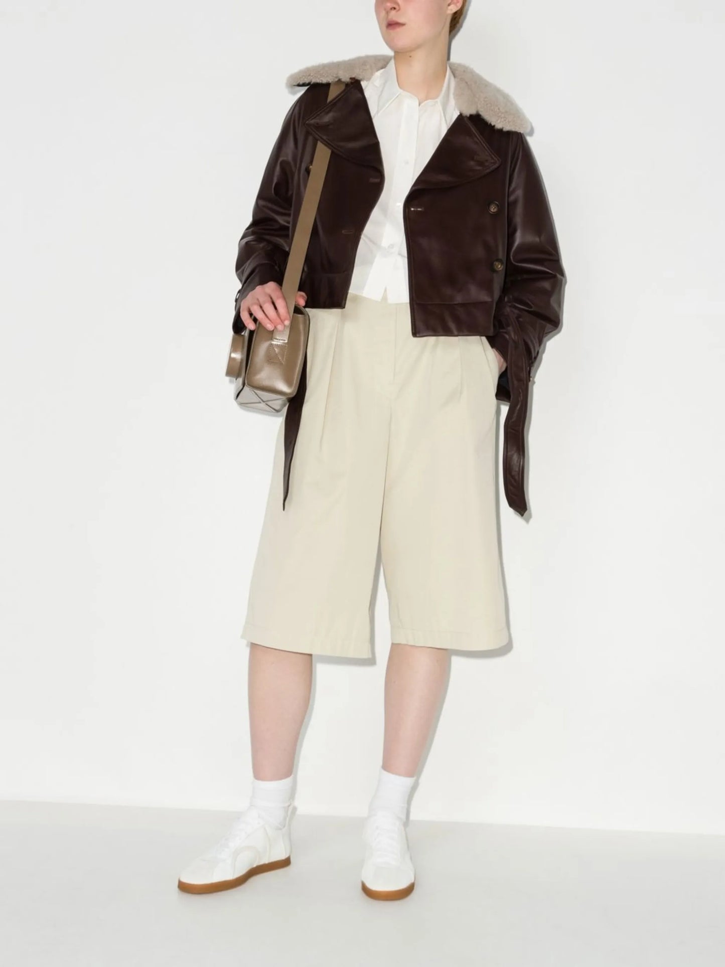 shearling-collar leather jacket
