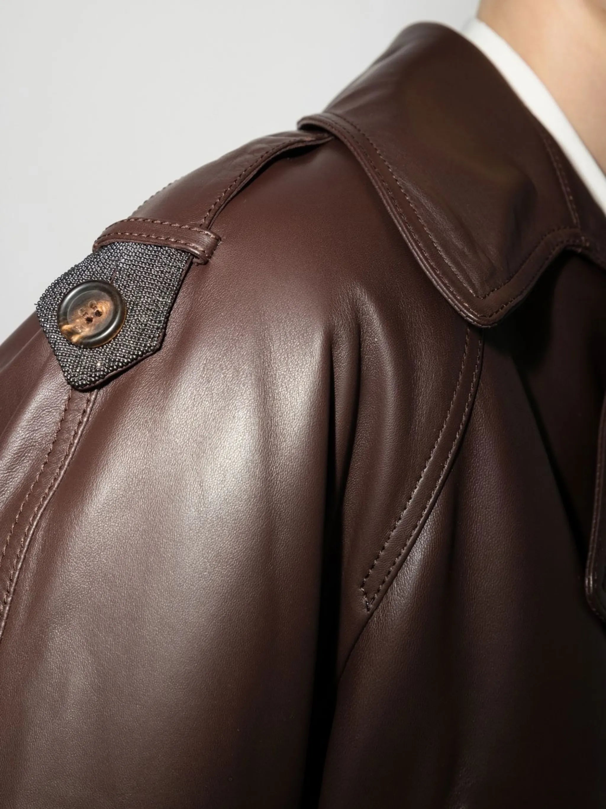 shearling-collar leather jacket