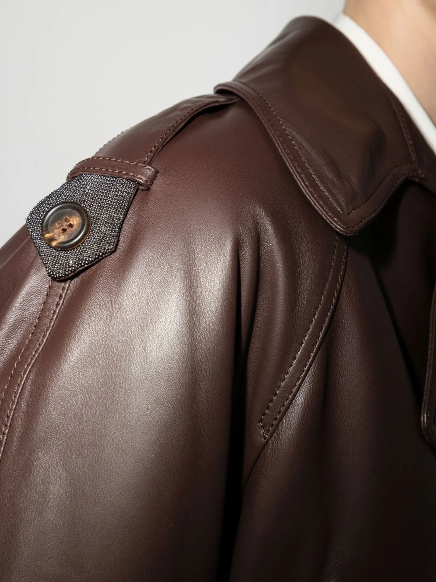 shearling-collar leather jacket