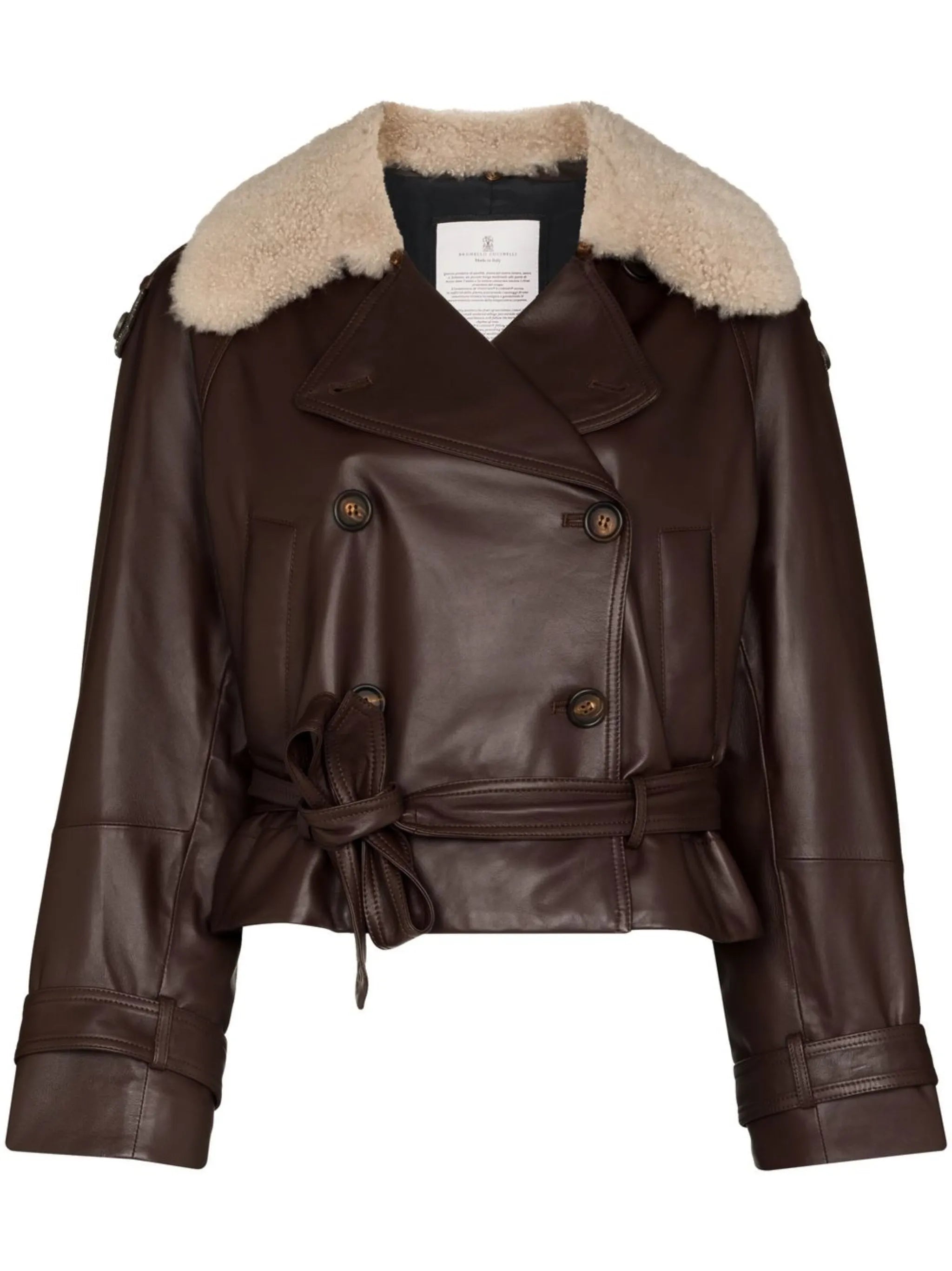 shearling-collar leather jacket