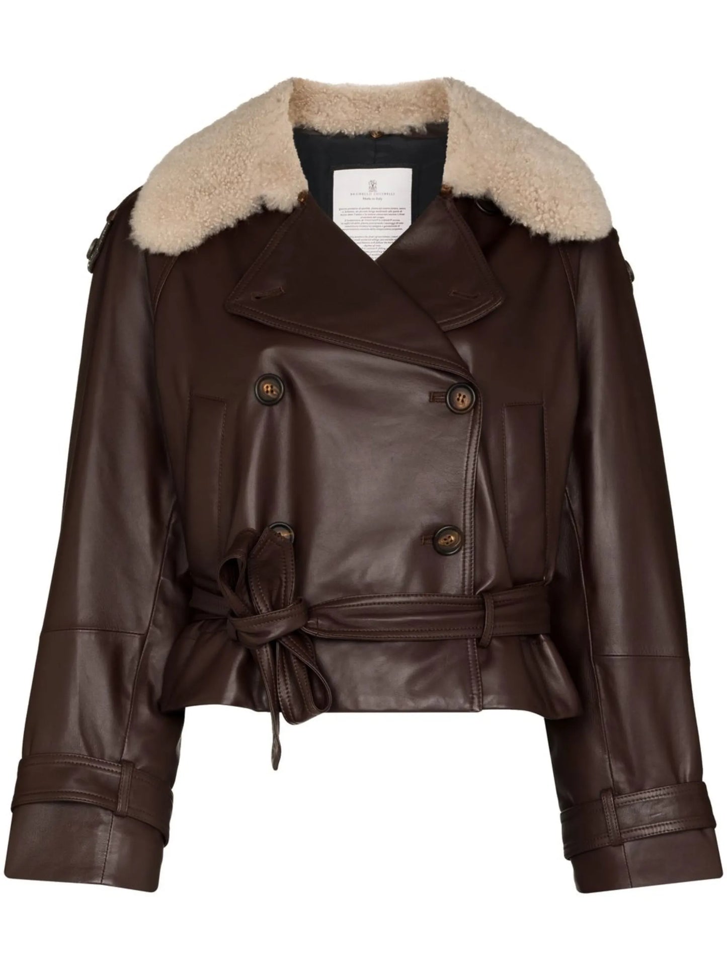 shearling-collar leather jacket
