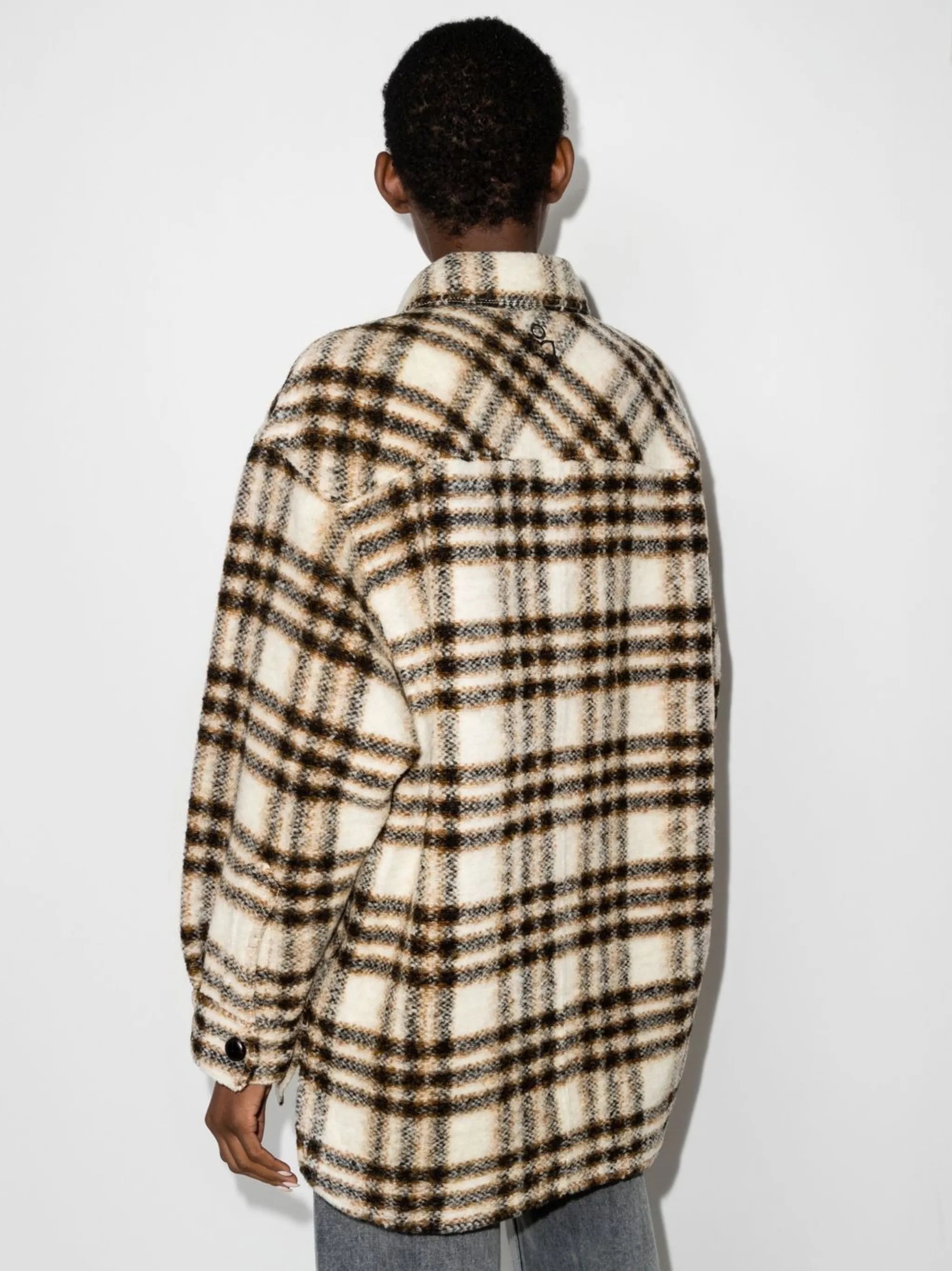 check-pattern single-breasted coat