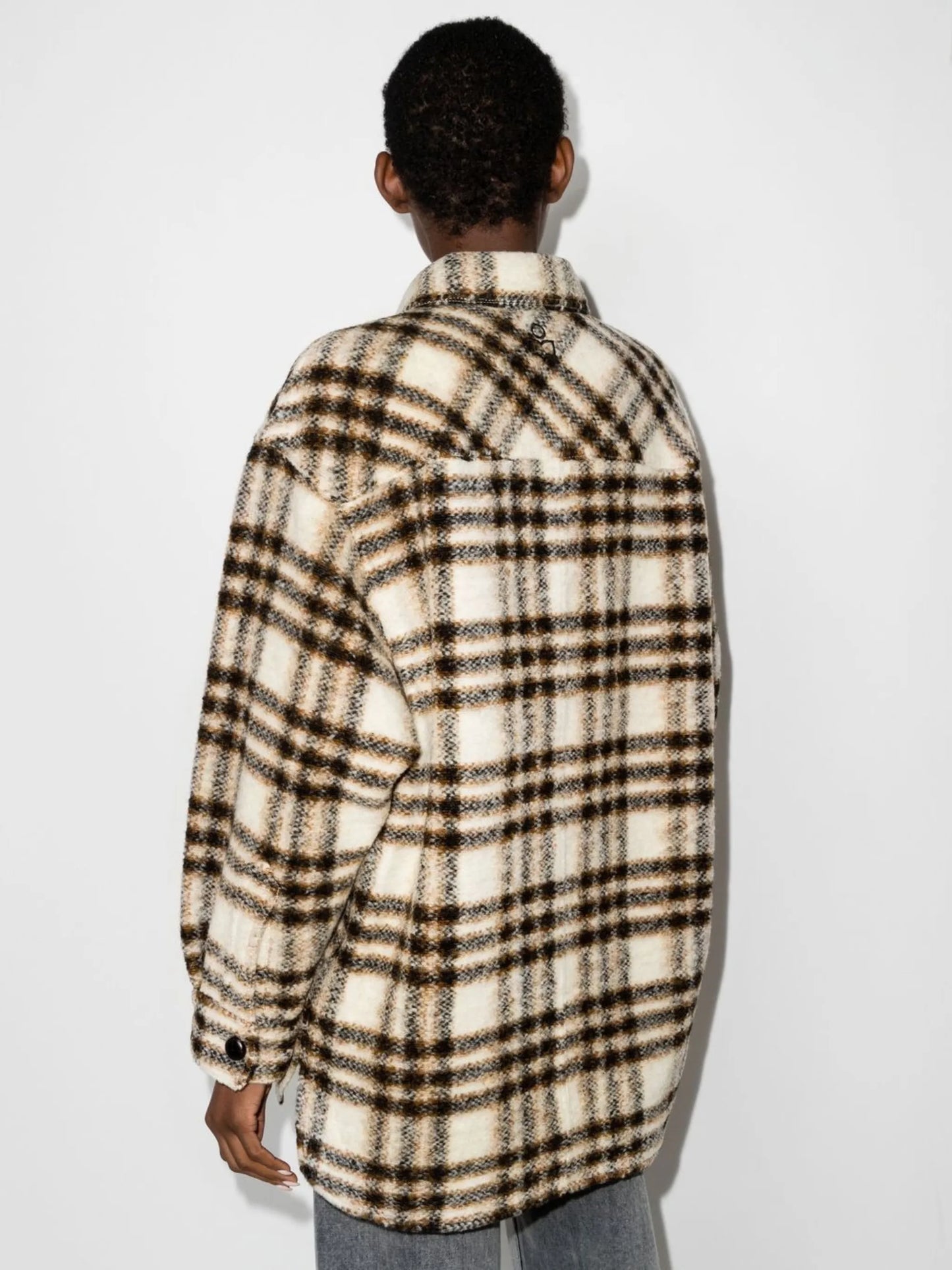 check-pattern single-breasted coat