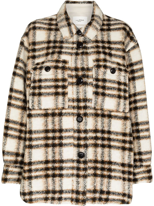 check-pattern single-breasted coat
