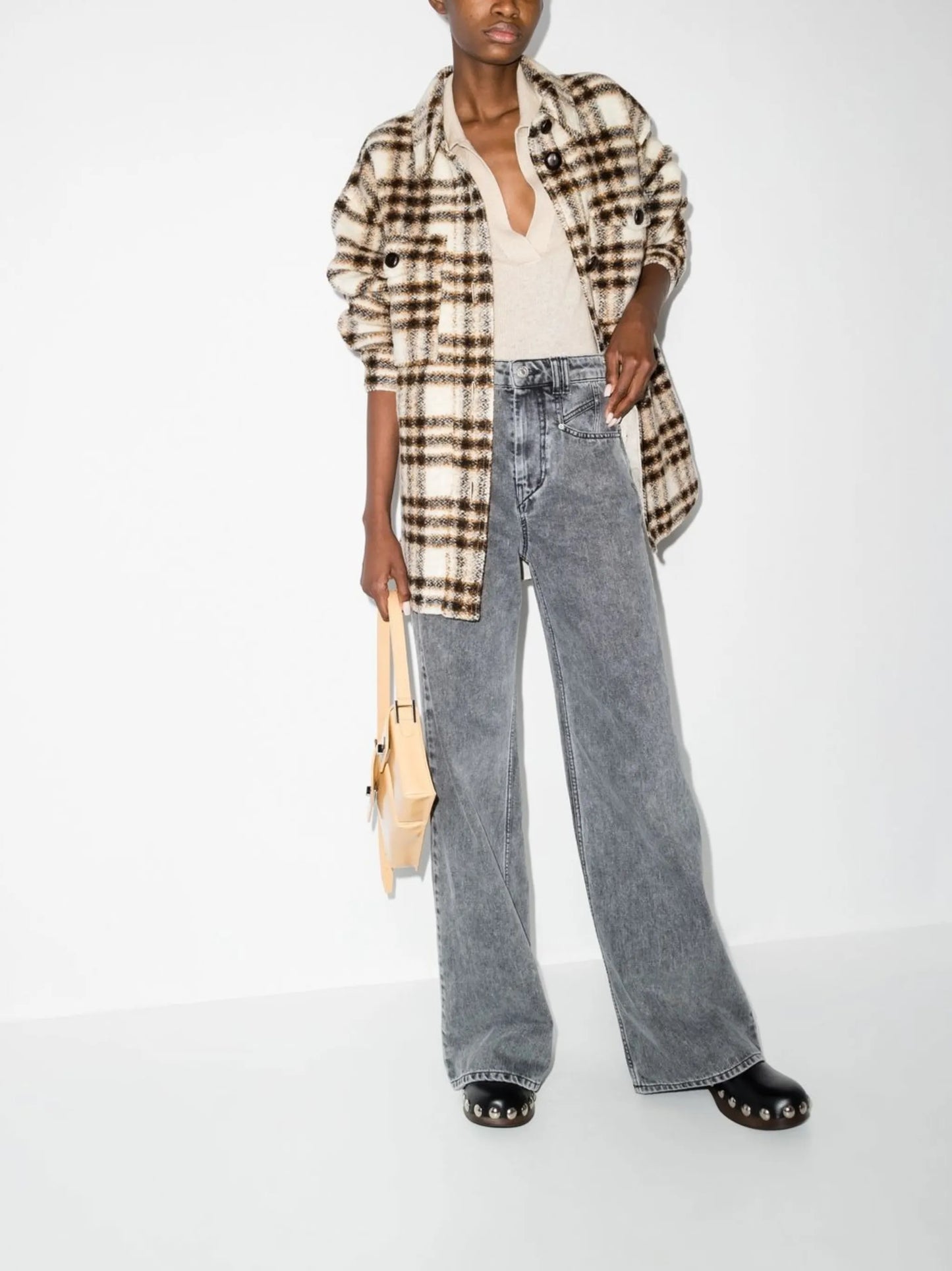 check-pattern single-breasted coat