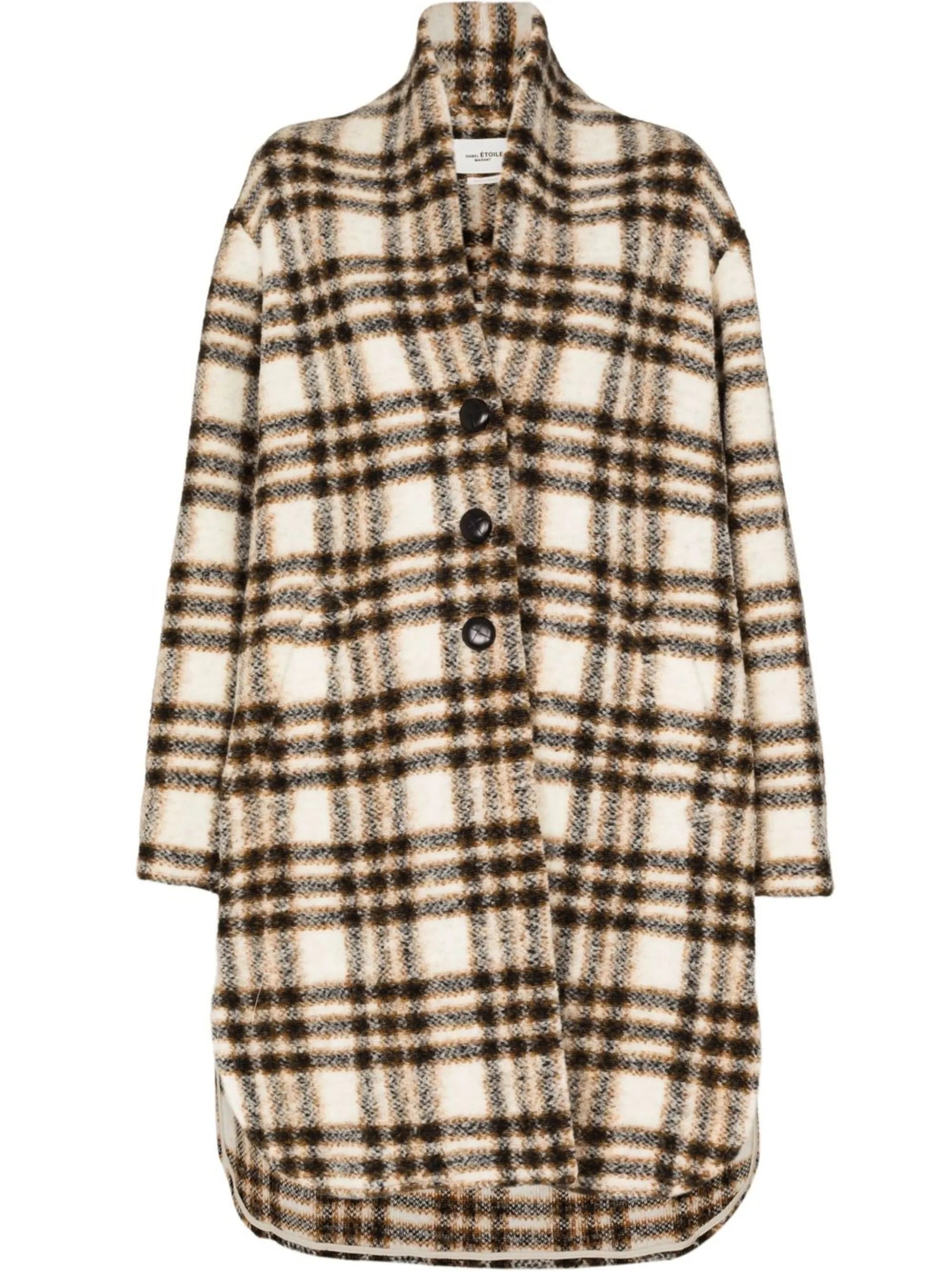 check-pattern single-breasted coat