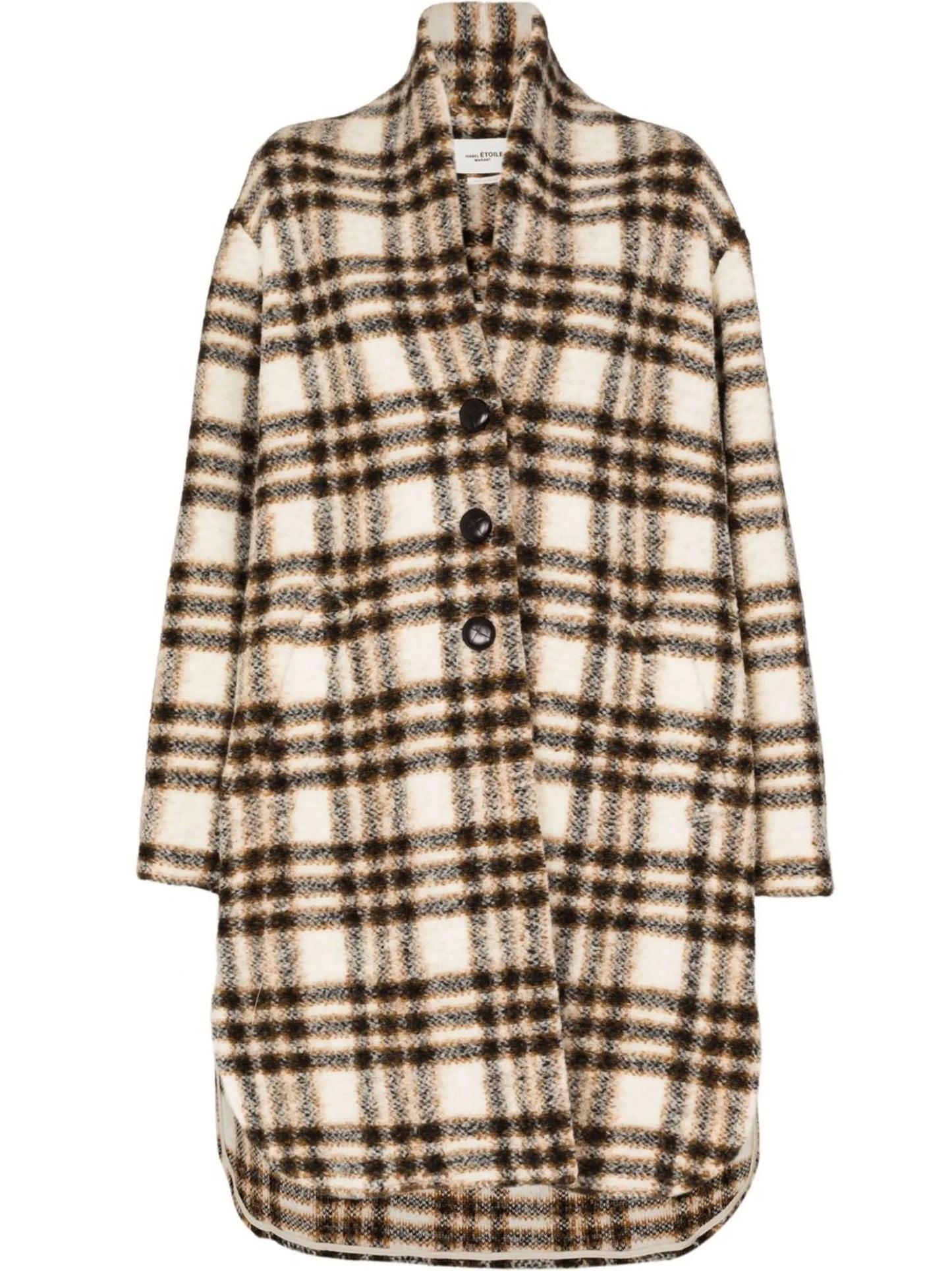 check-pattern single-breasted coat