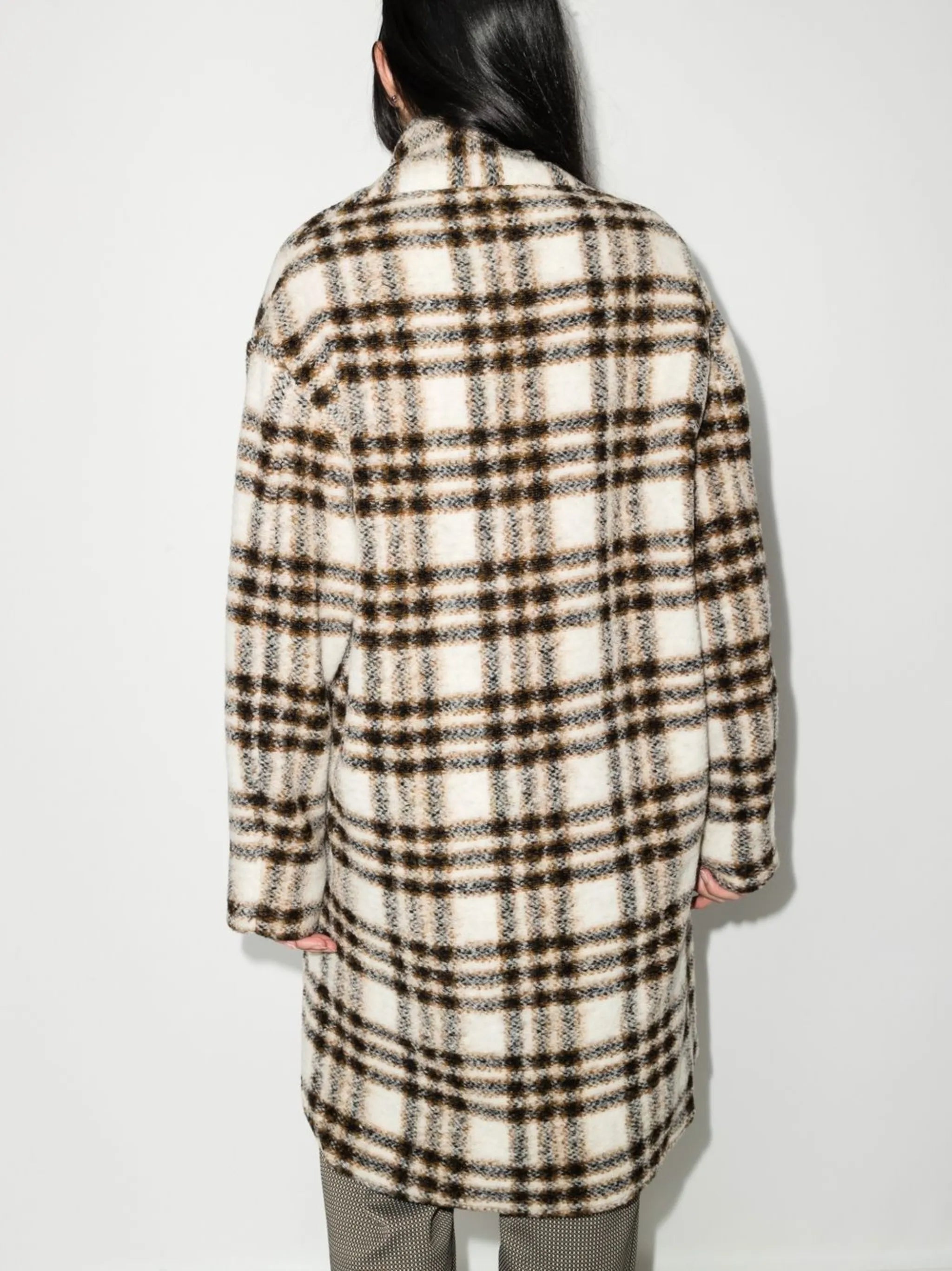 check-pattern single-breasted coat