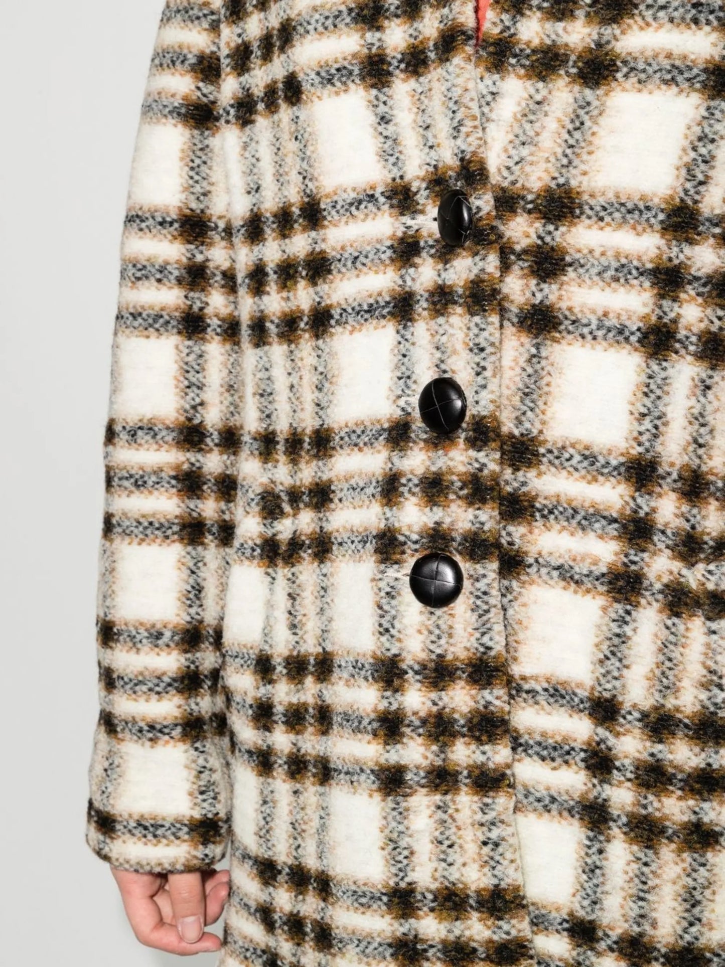 check-pattern single-breasted coat