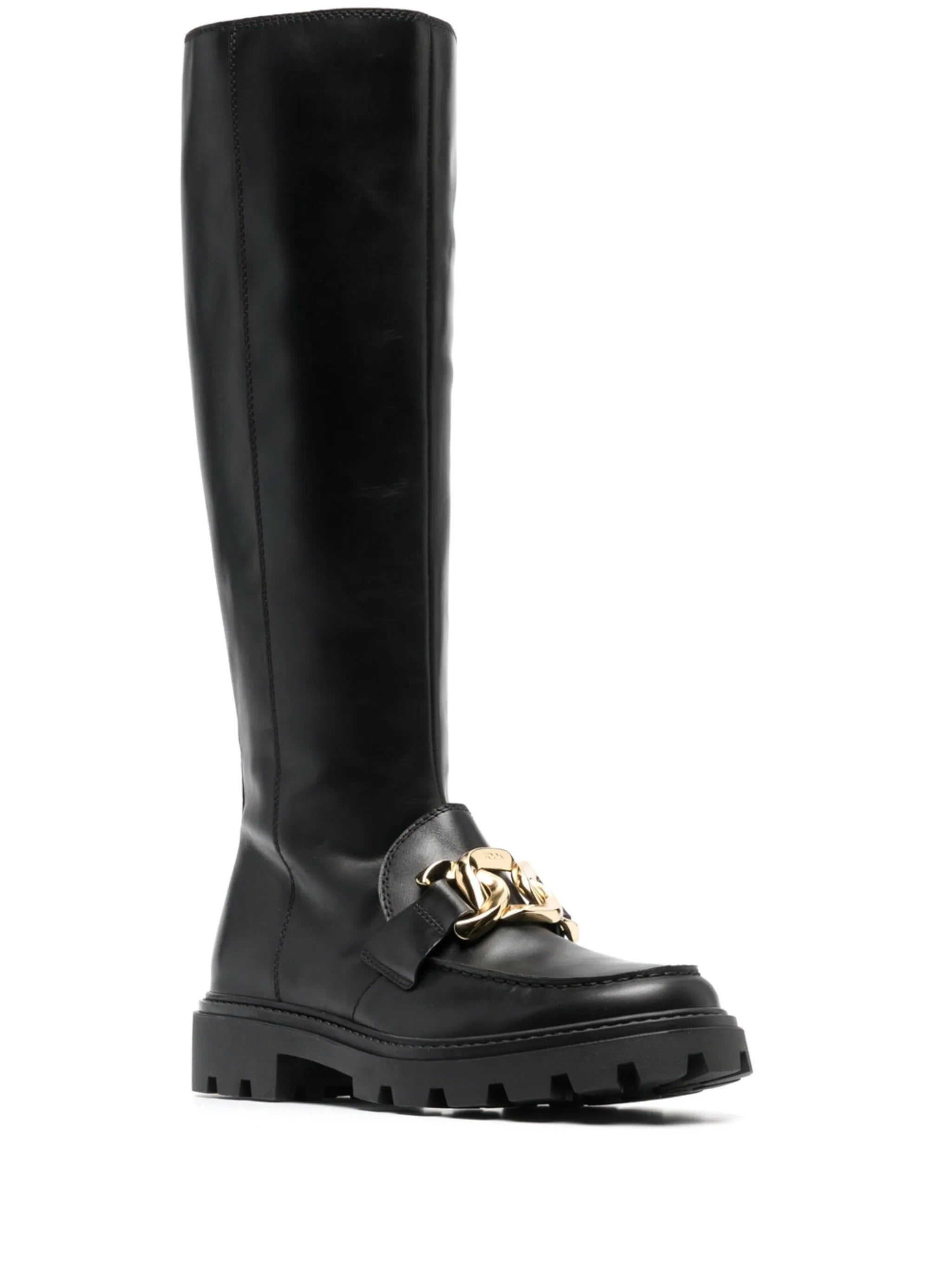 chain-plaque knee-high boots