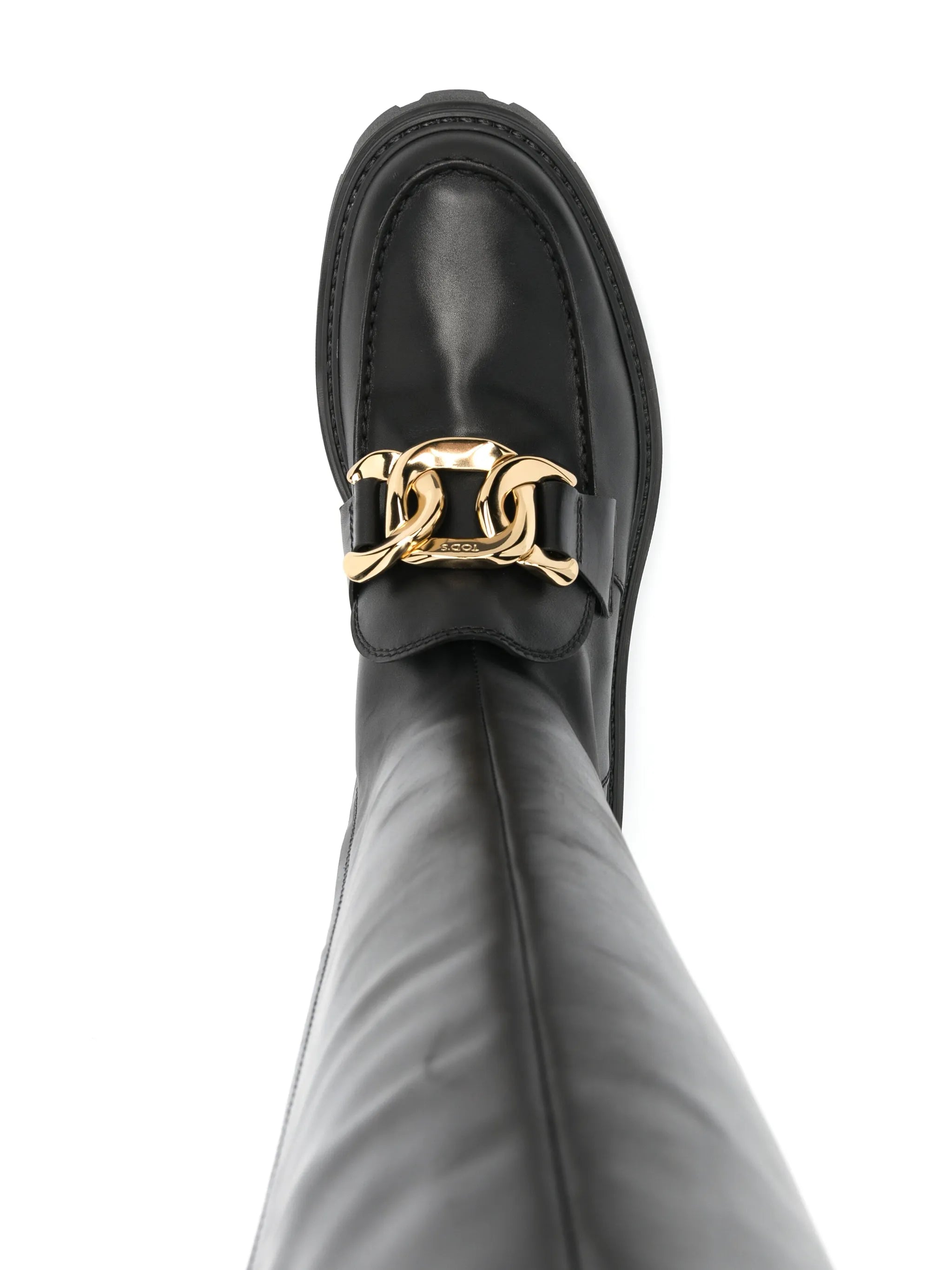 chain-plaque knee-high boots