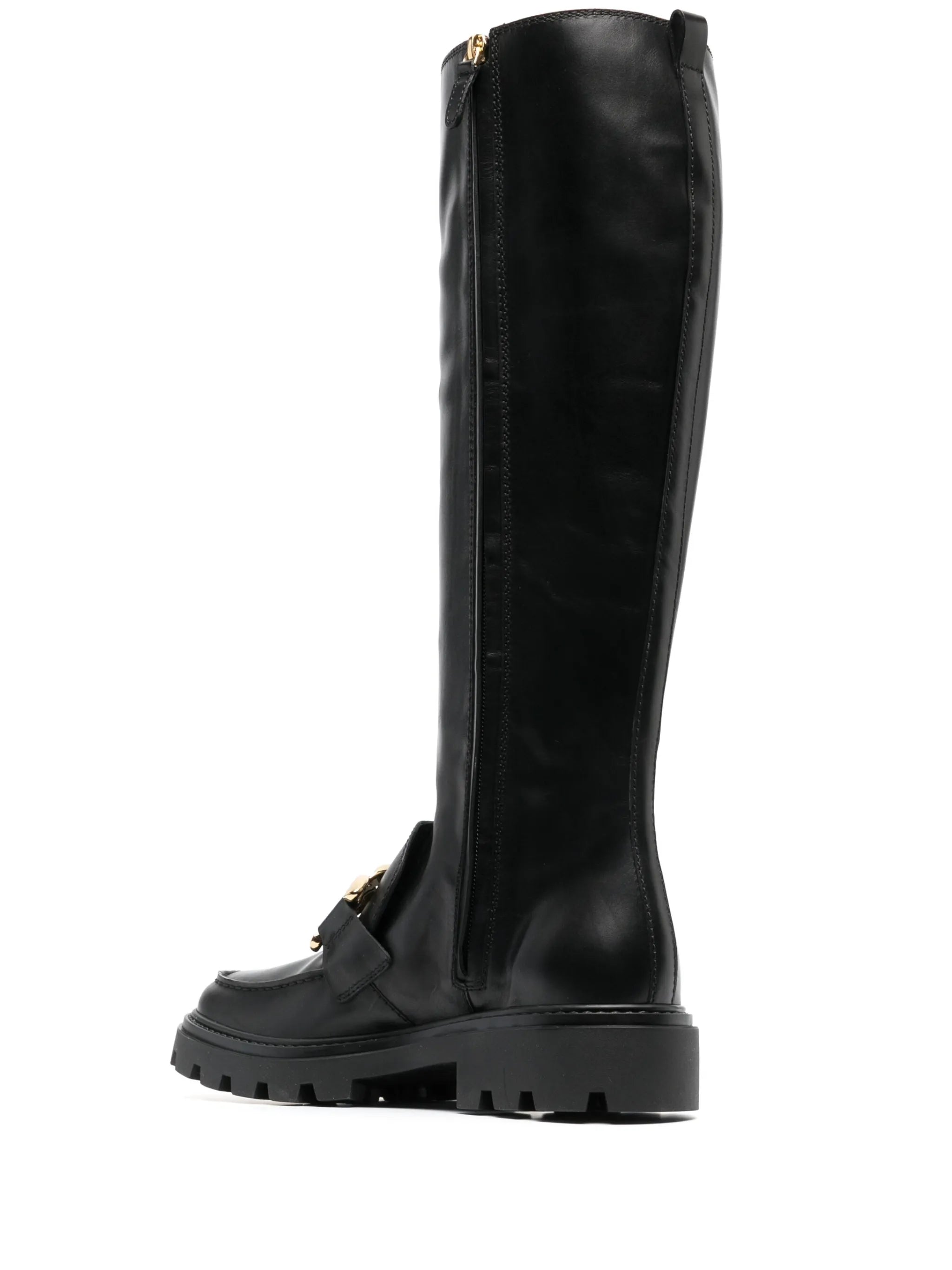 chain-plaque knee-high boots
