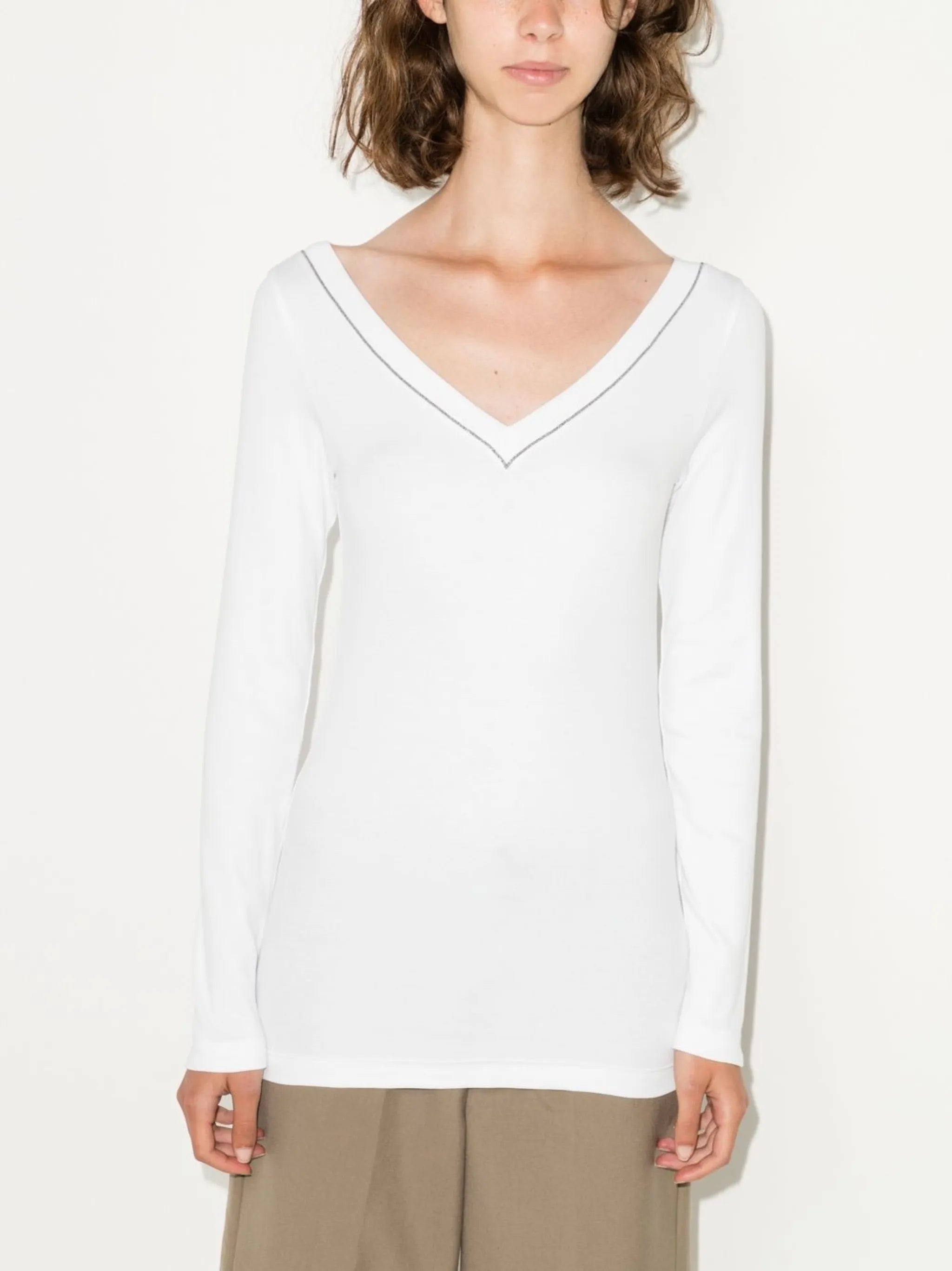 embellished V-neck jersey