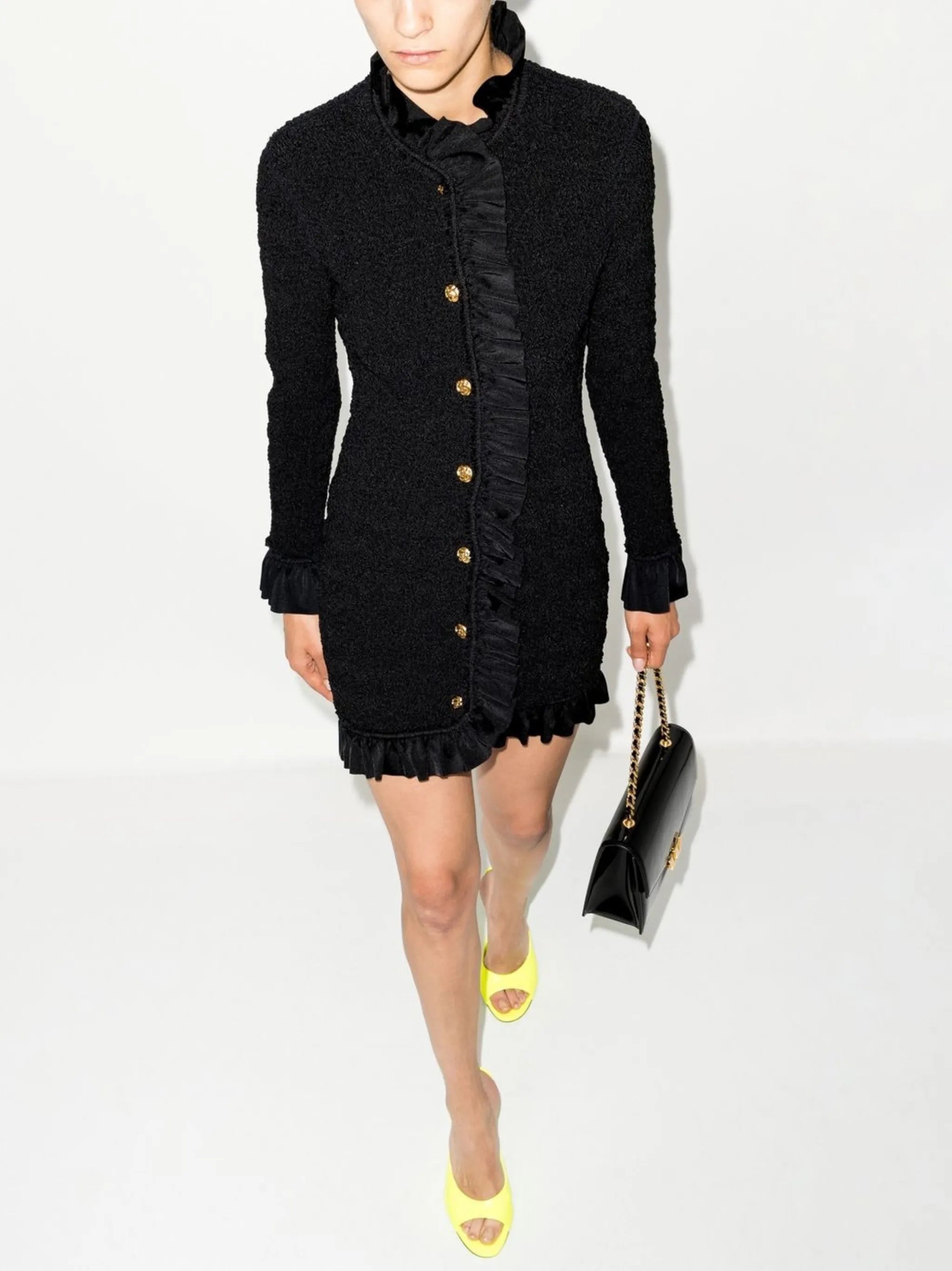 ruffle-trim smocked mini dress