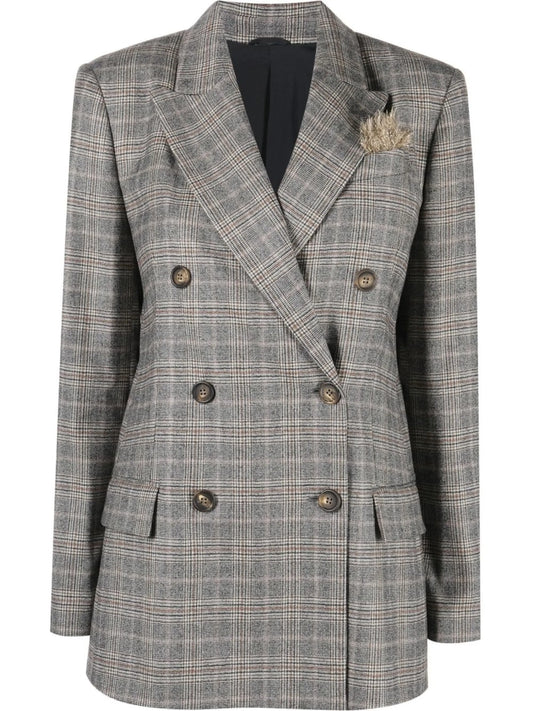 check-pattern double-breasted blazer