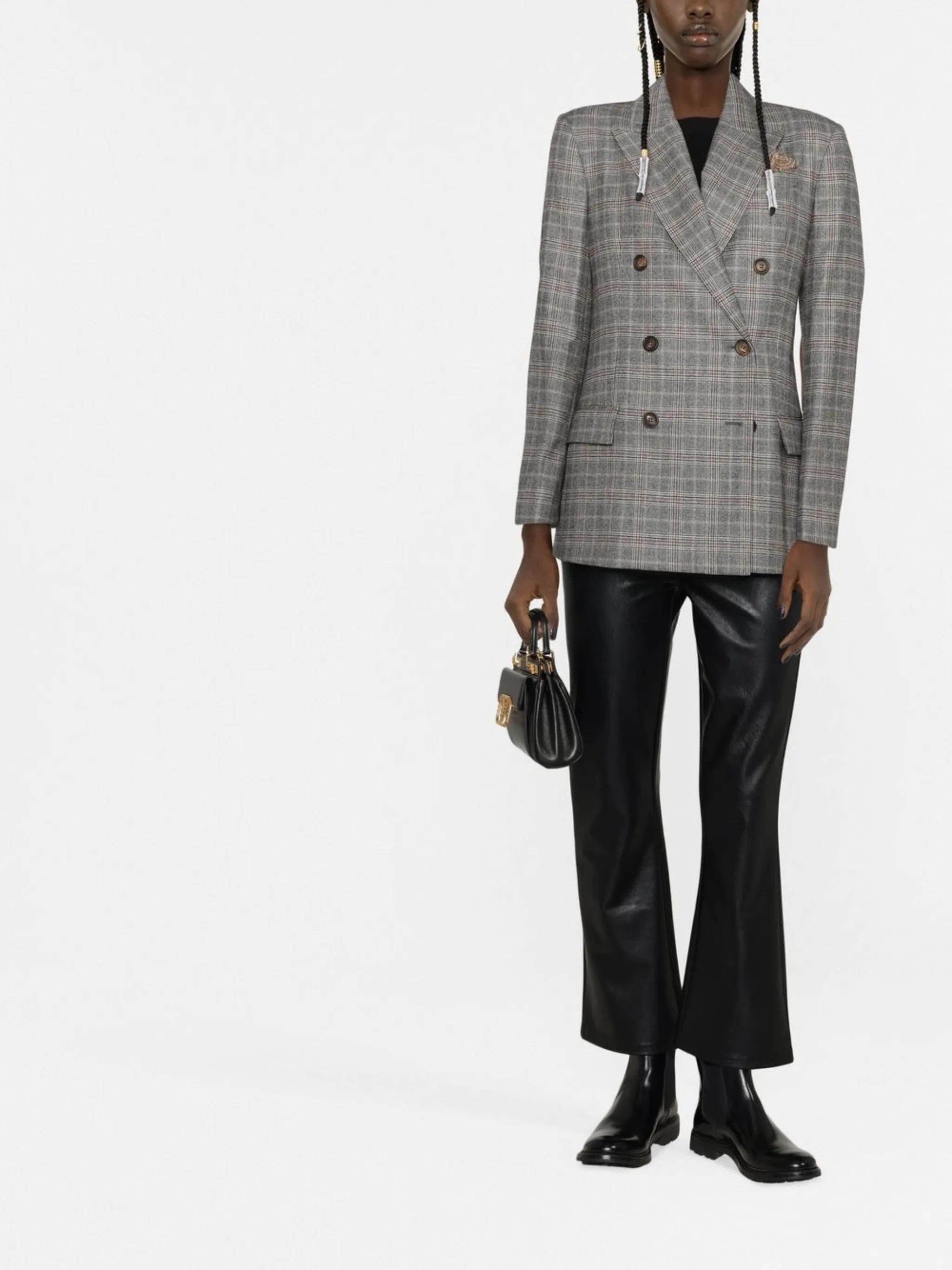 check-pattern double-breasted blazer