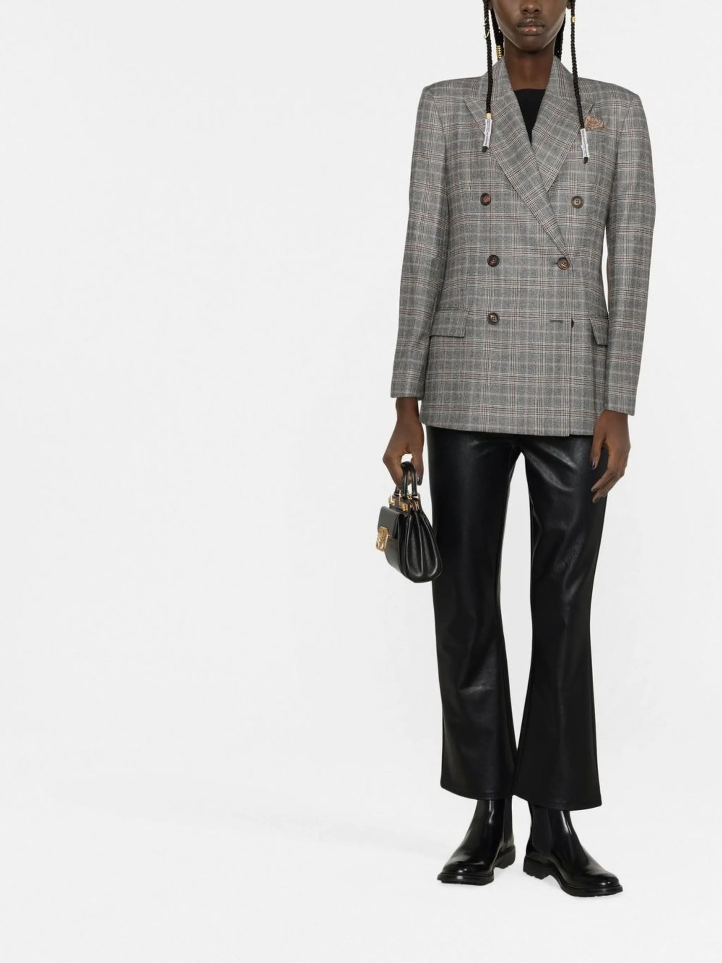 check-pattern double-breasted blazer