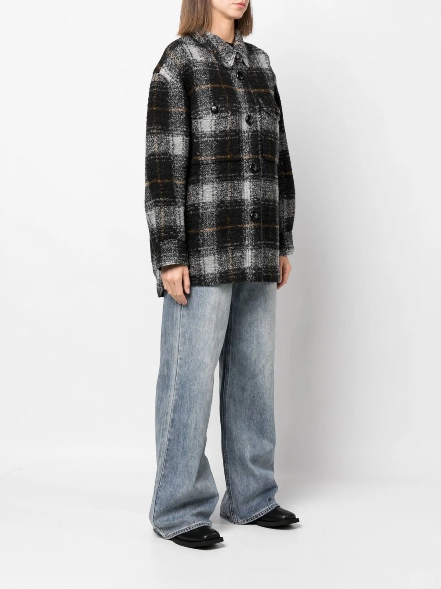 checked wool-blend felt overshirt