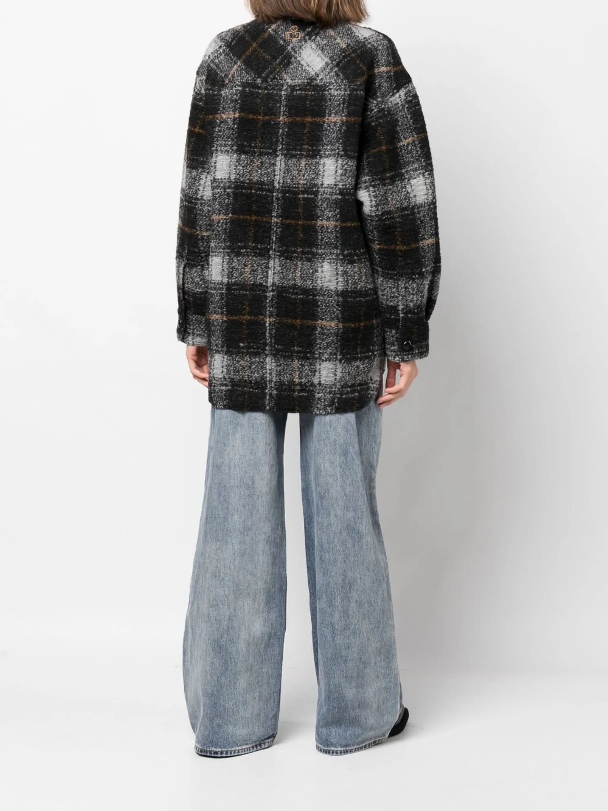 checked wool-blend felt overshirt