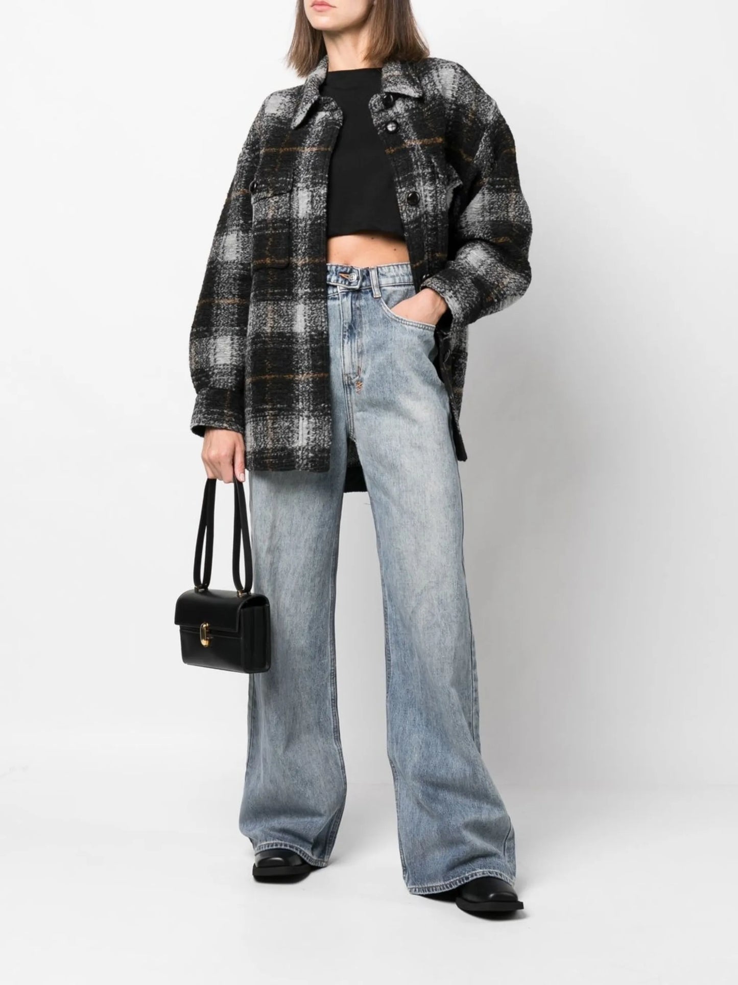 checked wool-blend felt overshirt