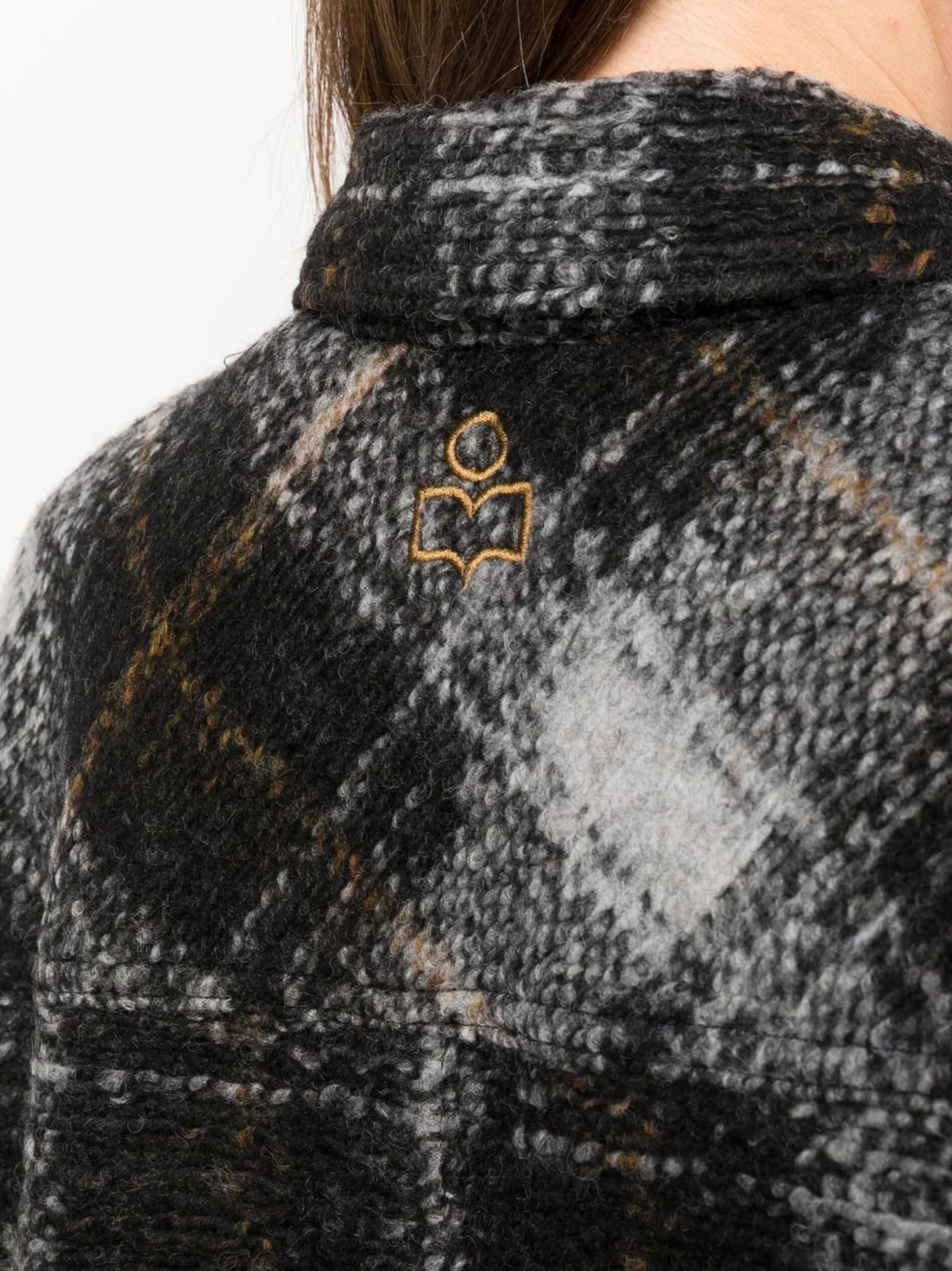 checked wool-blend felt overshirt