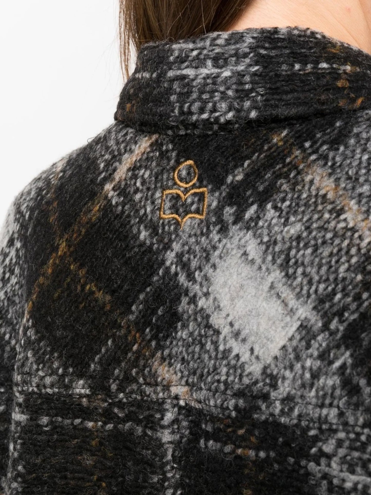 checked wool-blend felt overshirt