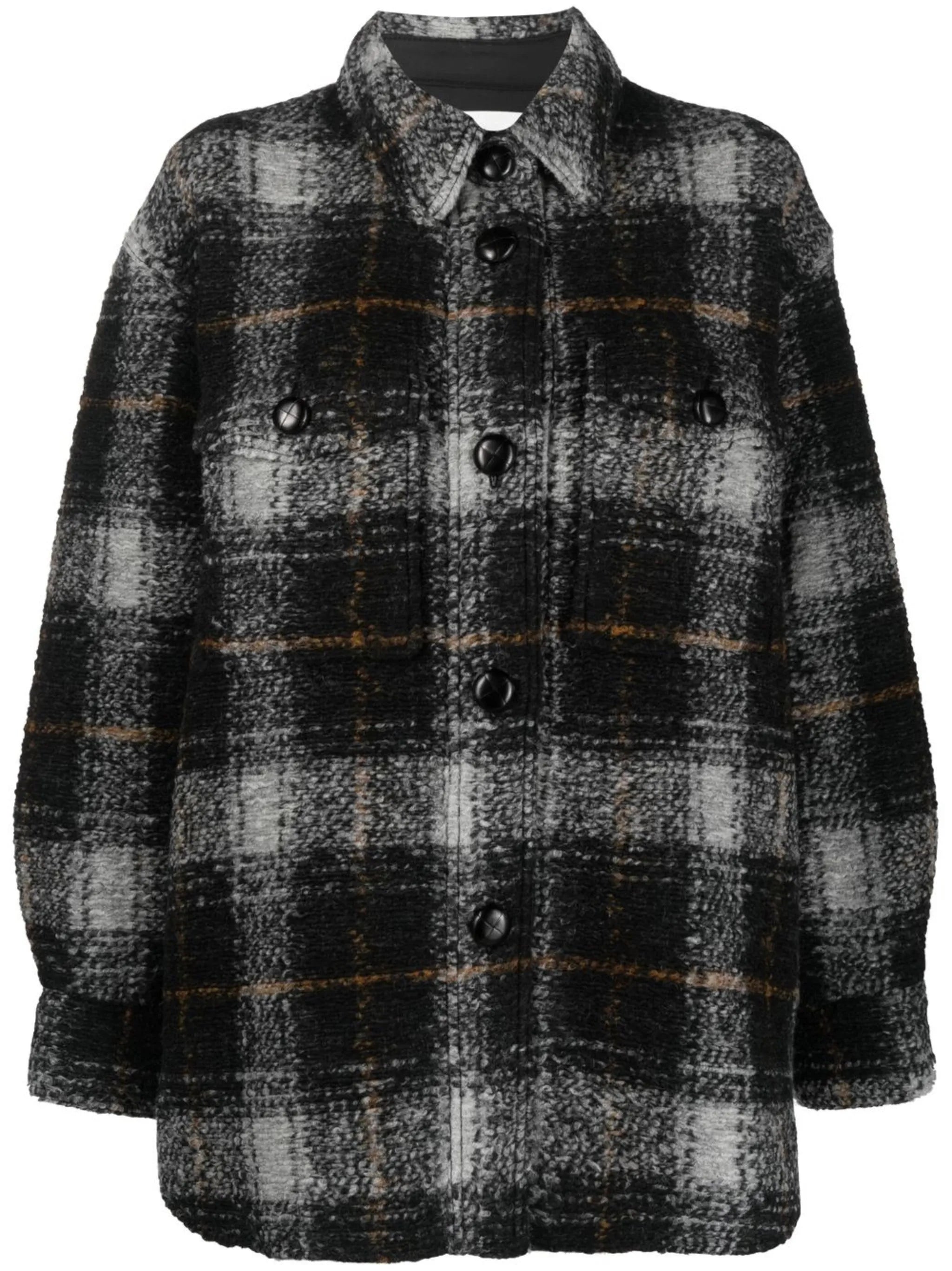 checked wool-blend felt overshirt