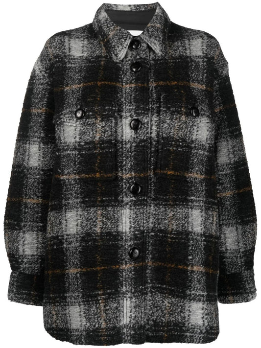 checked wool-blend felt overshirt