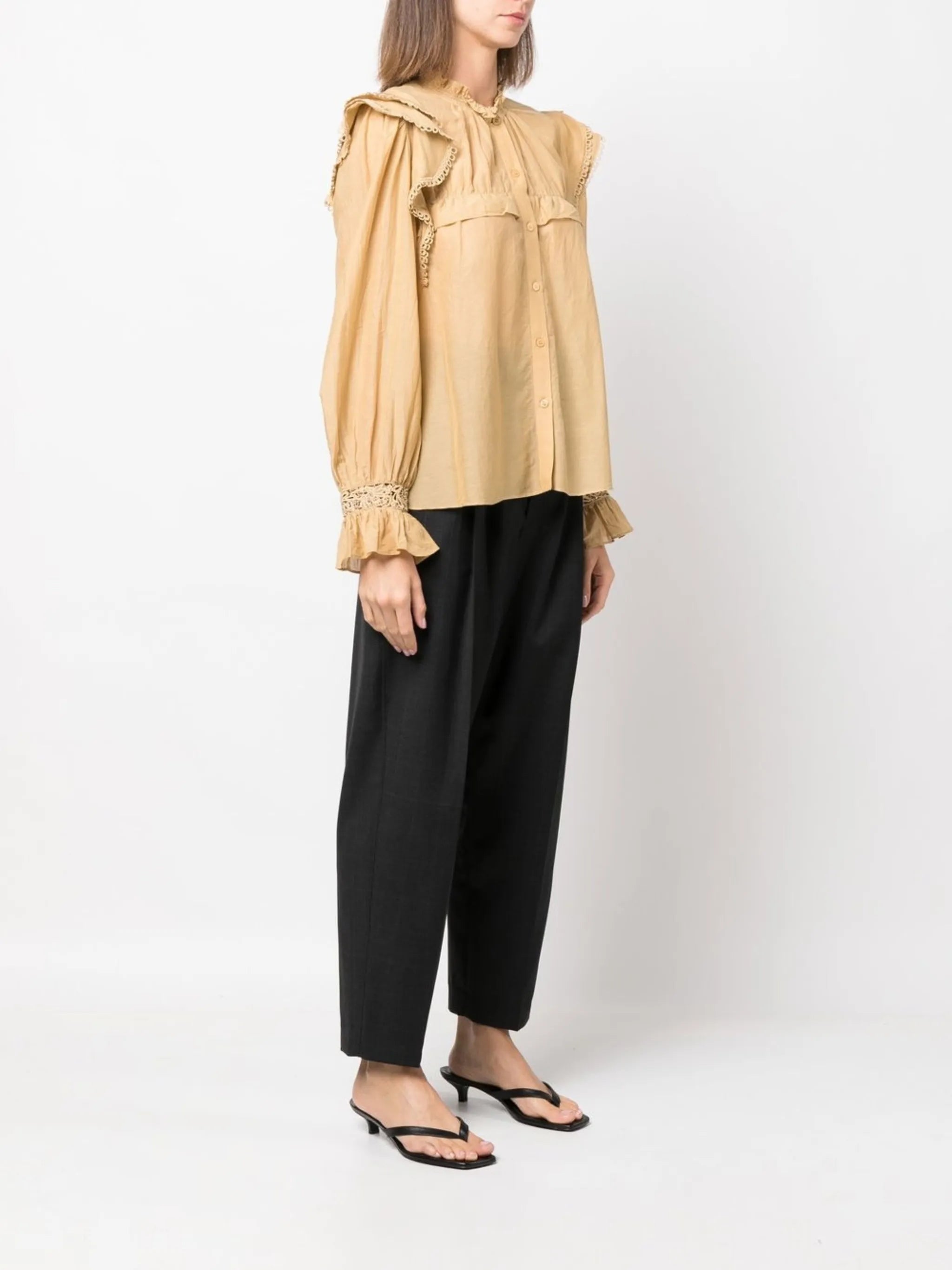 ruffle-trim long-sleeve blouse
