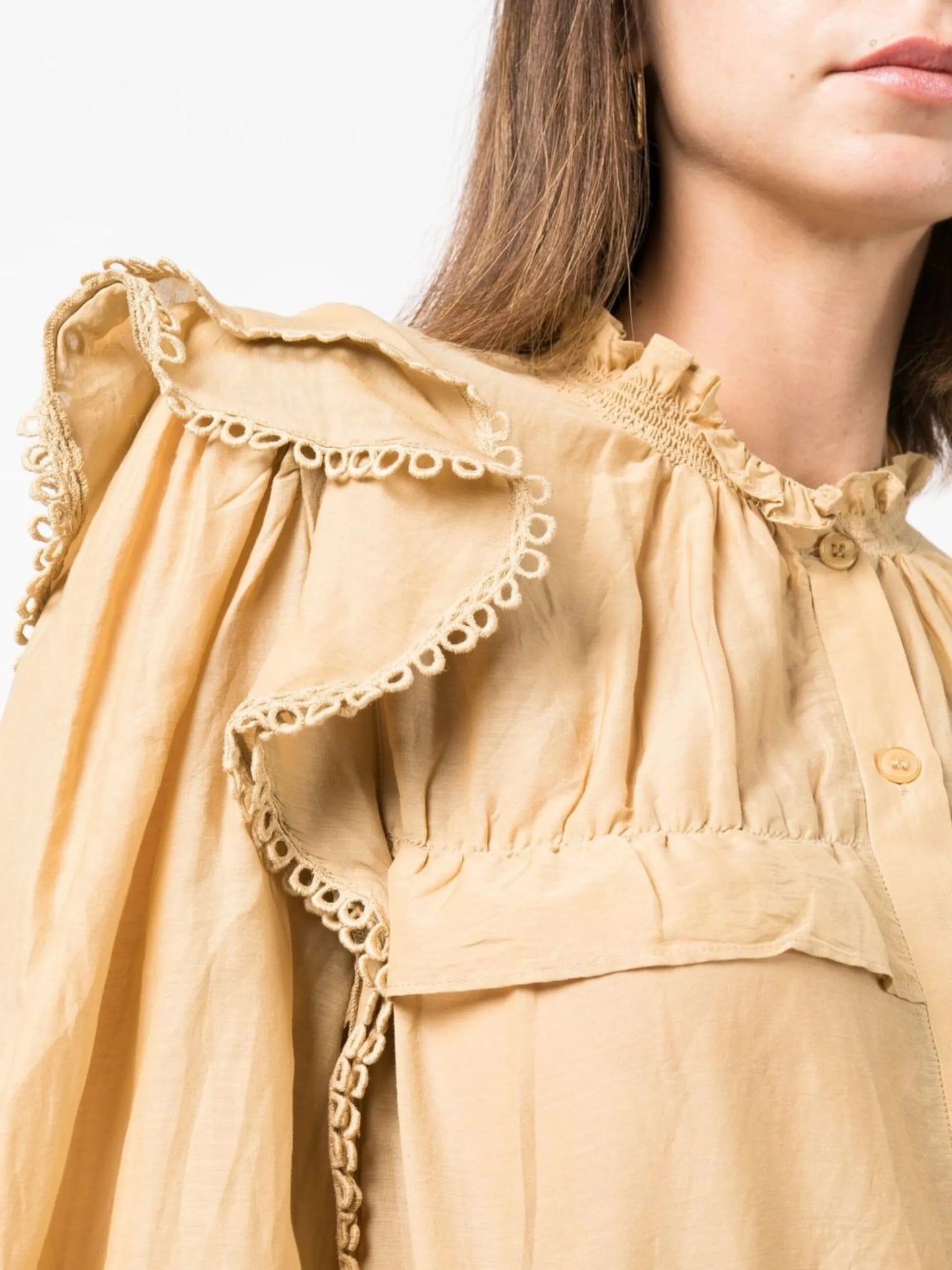 ruffle-trim long-sleeve blouse