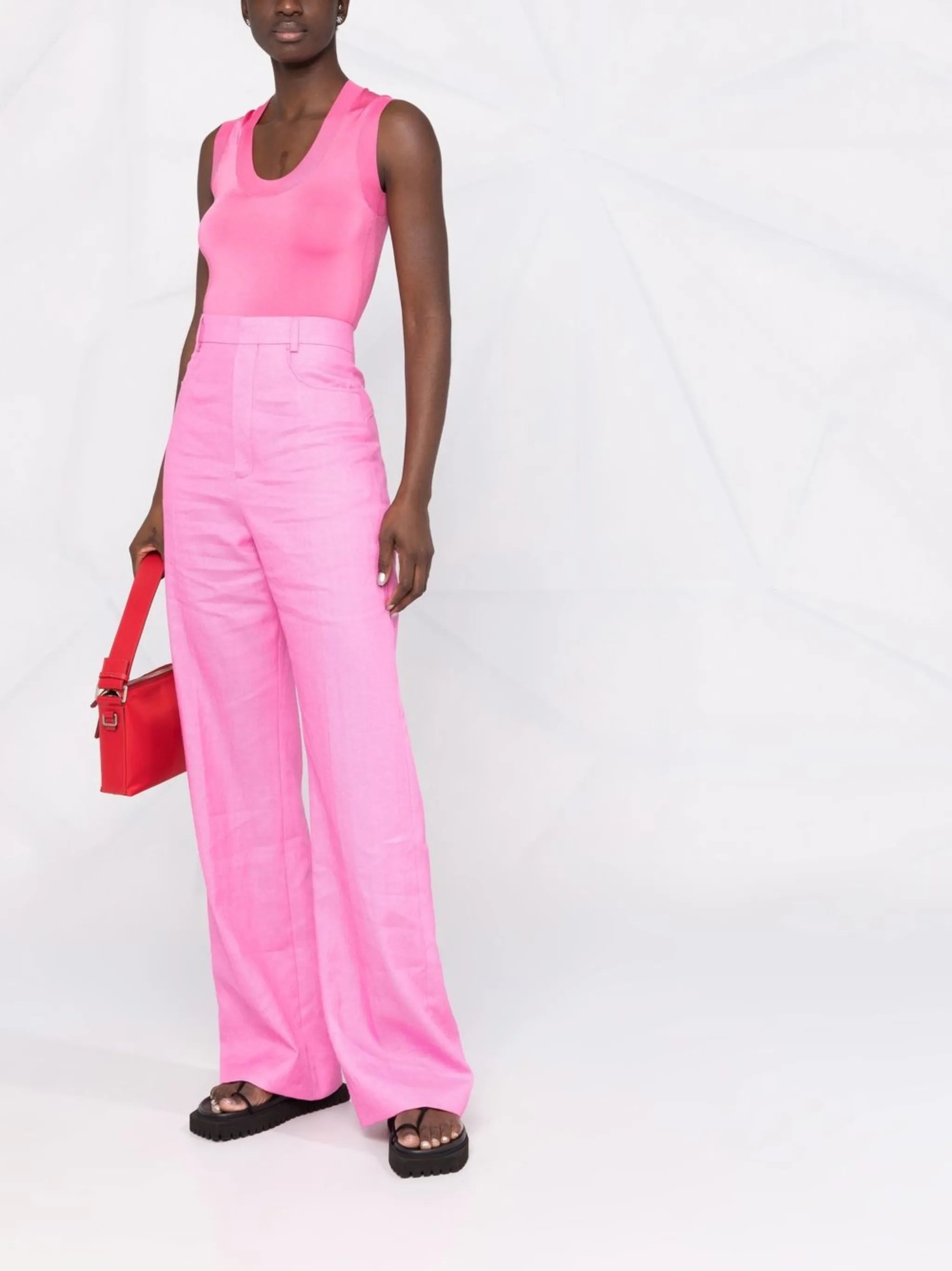 high-waisted straight-leg trousers