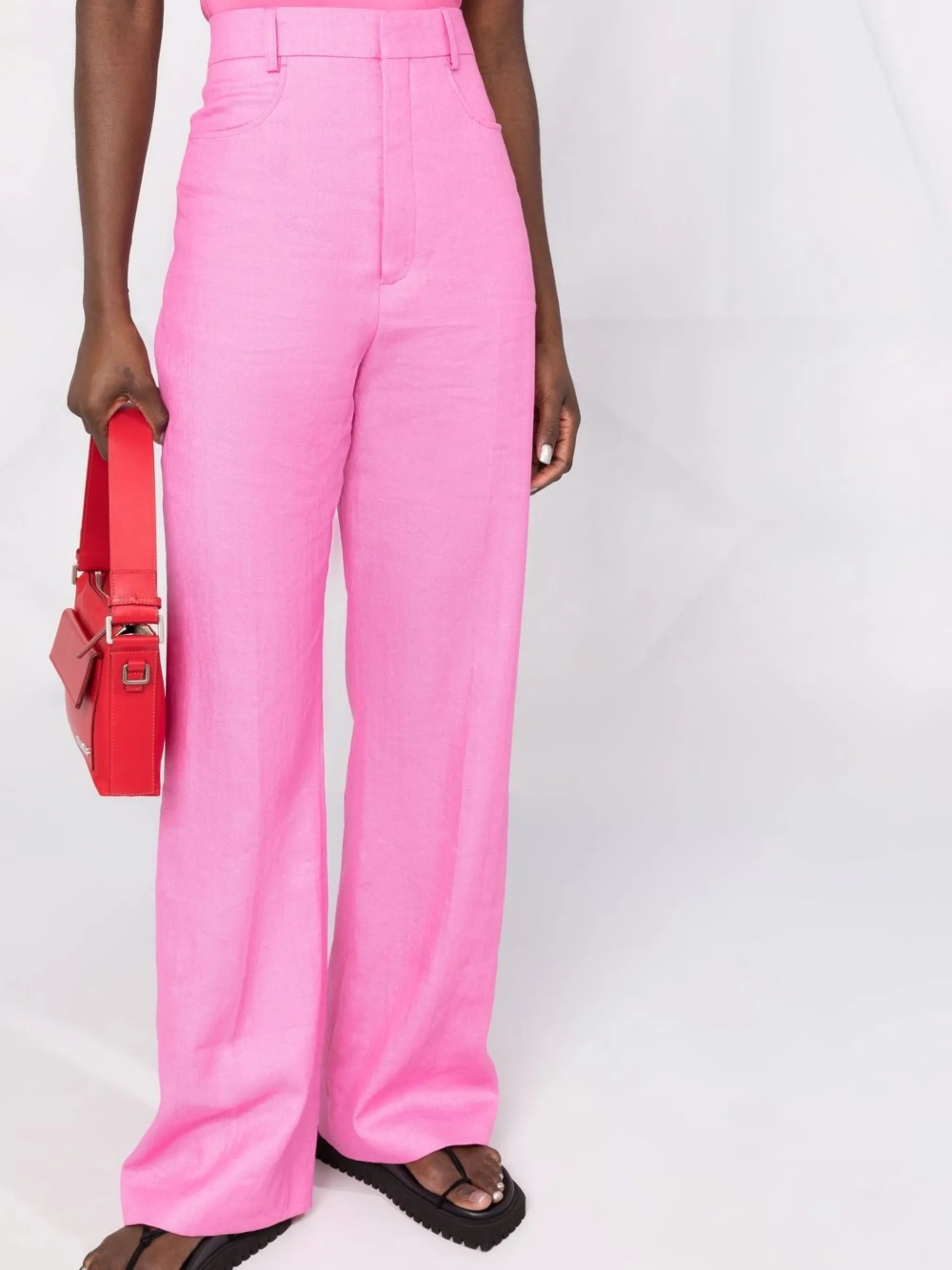 high-waisted straight-leg trousers