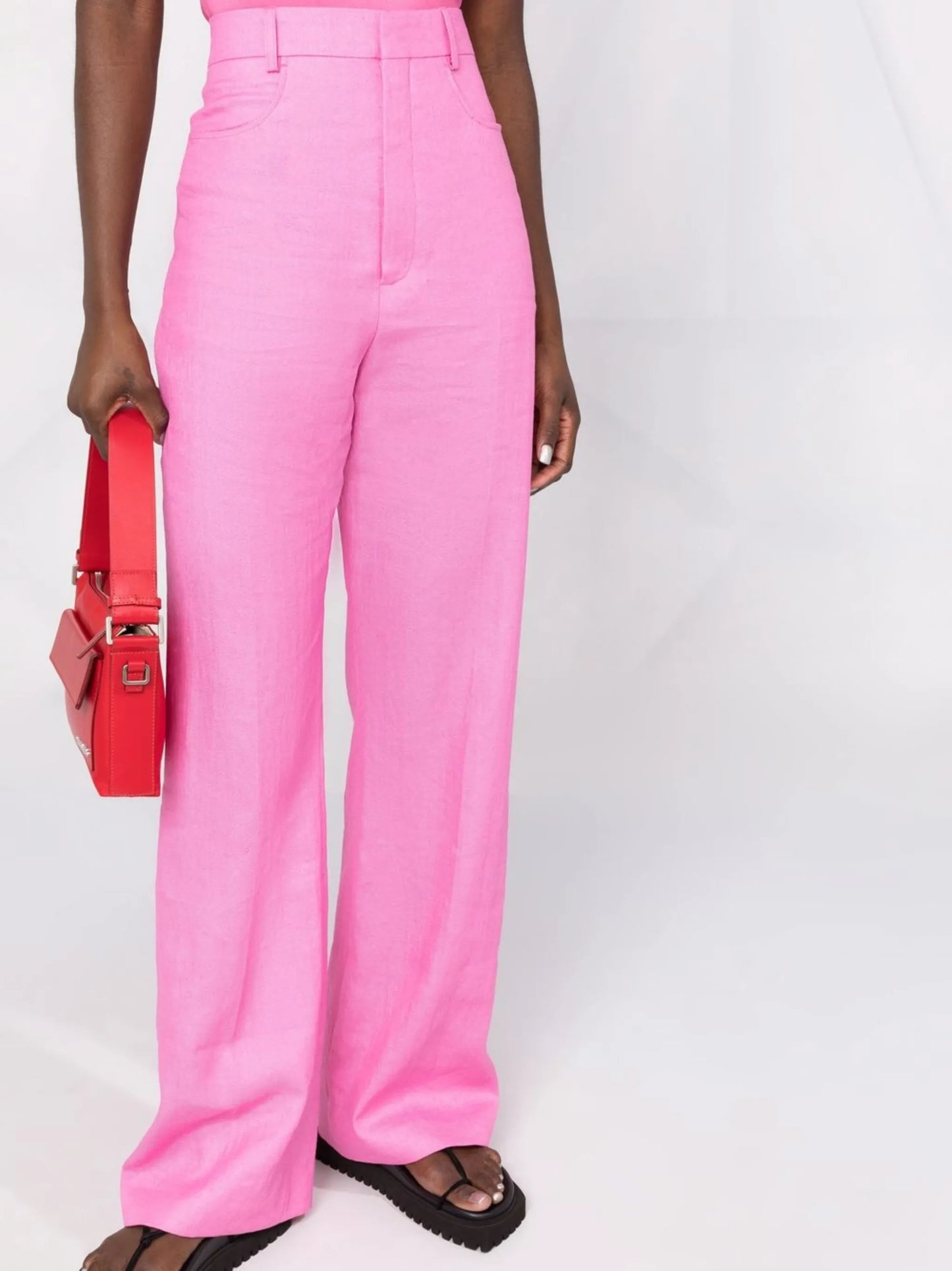 high-waisted straight-leg trousers
