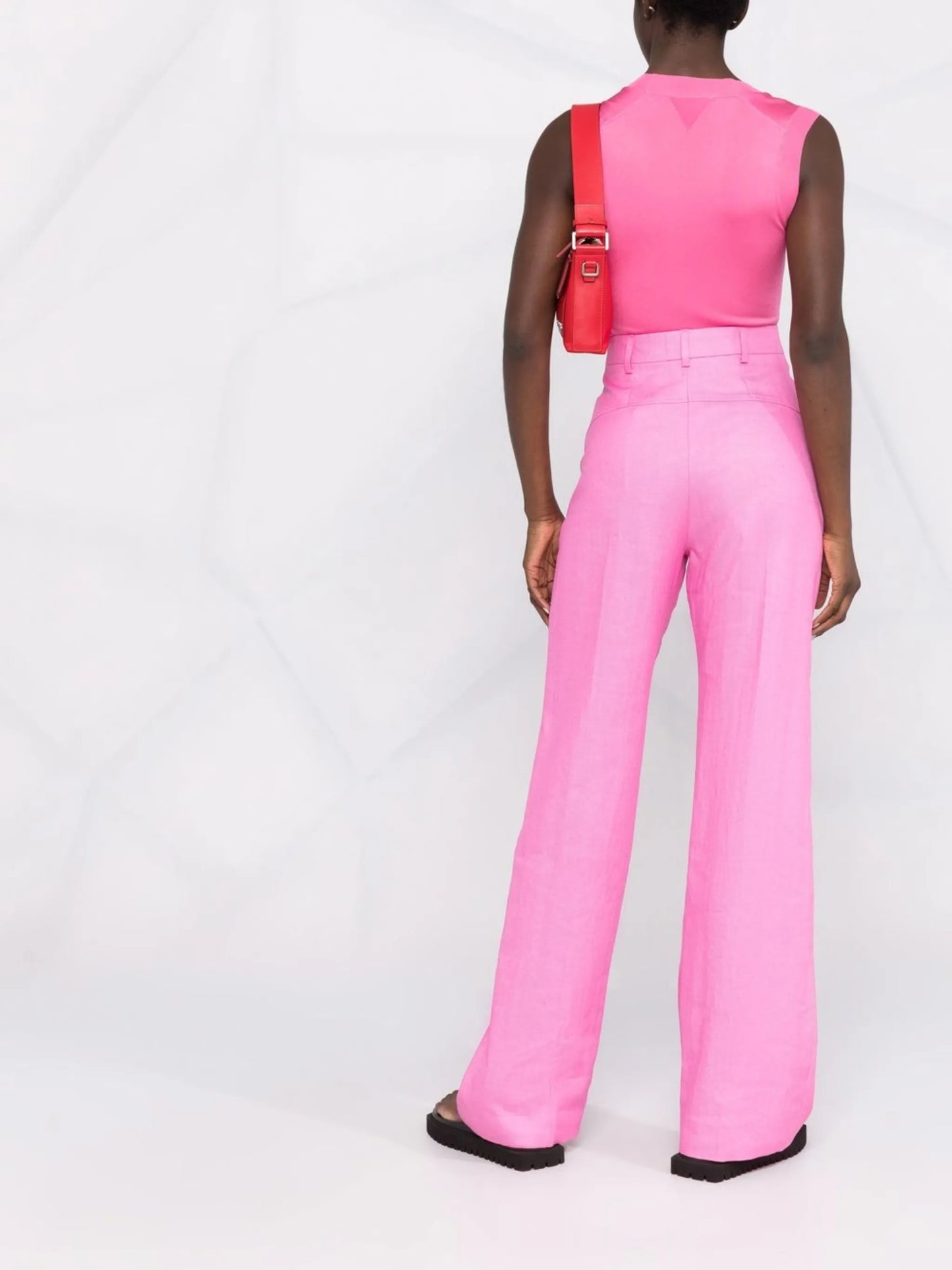 high-waisted straight-leg trousers
