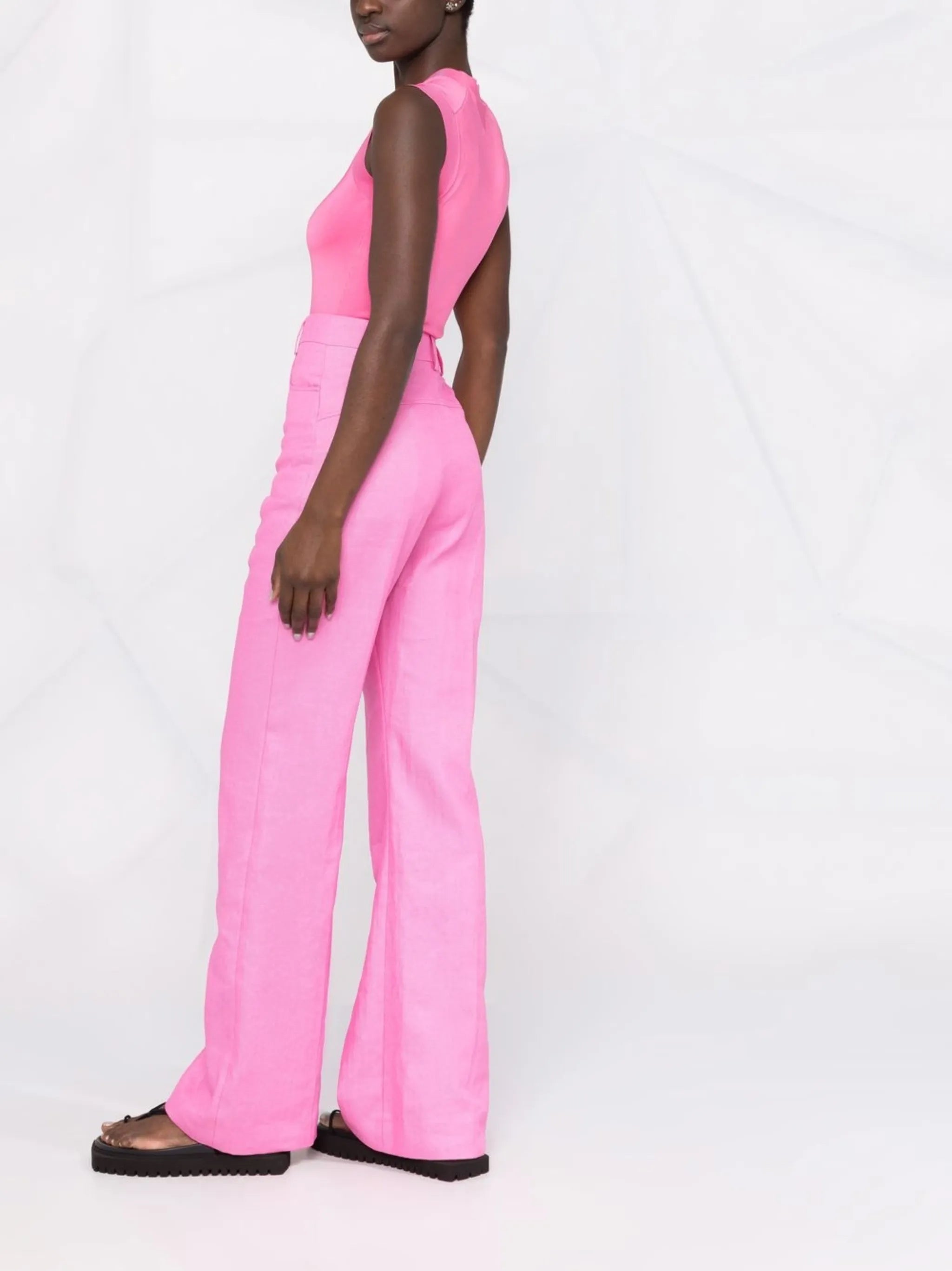 high-waisted straight-leg trousers