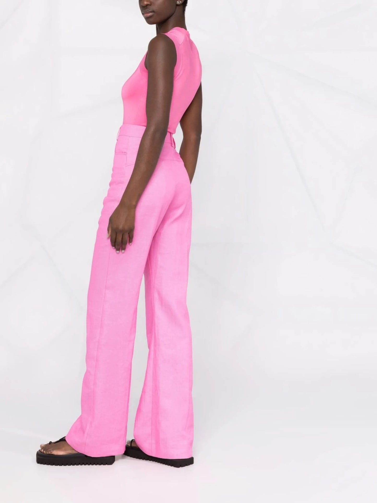 high-waisted straight-leg trousers