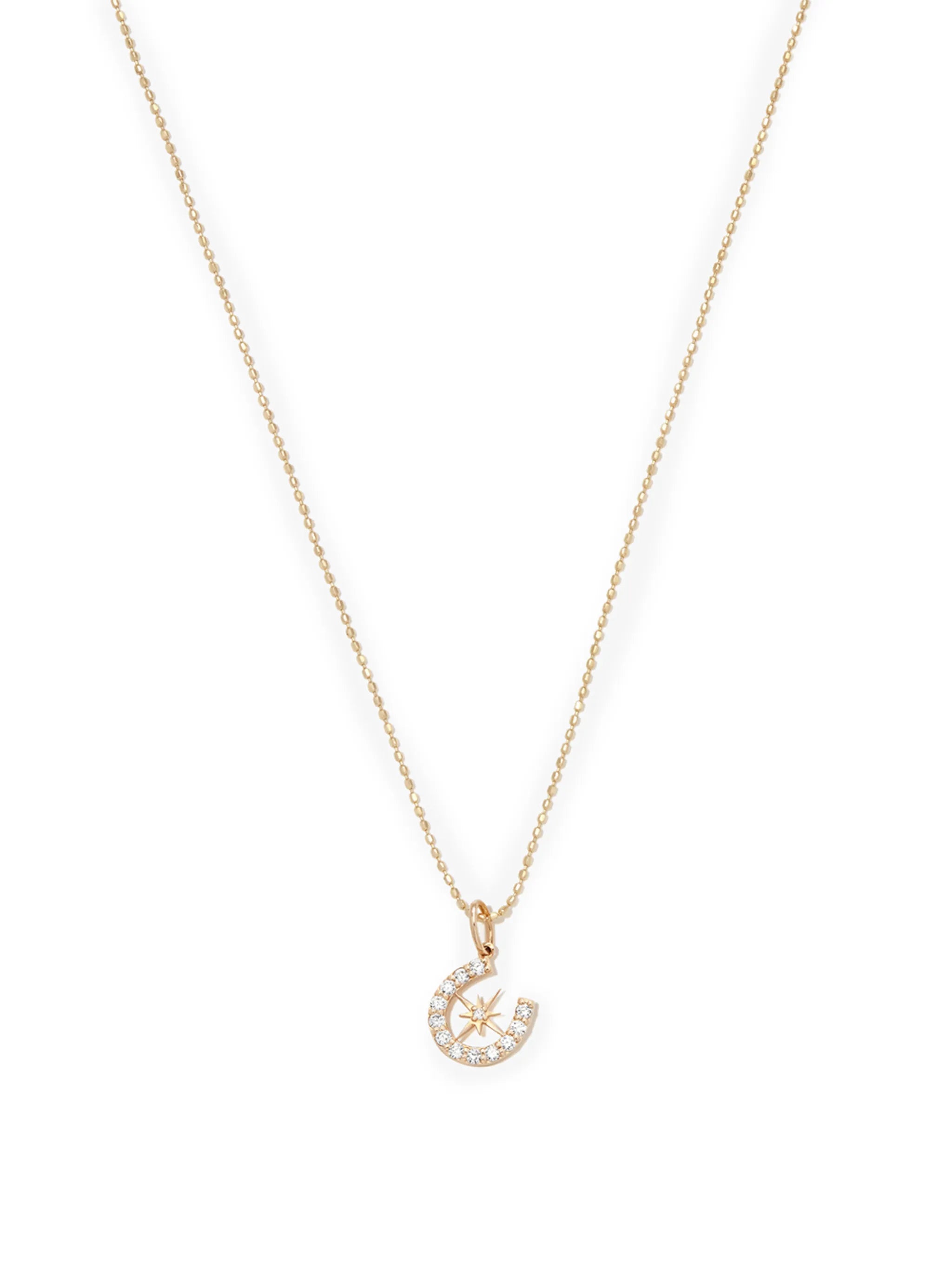 14kt yellow gold Starburst Horseshoe diamond charm necklace
