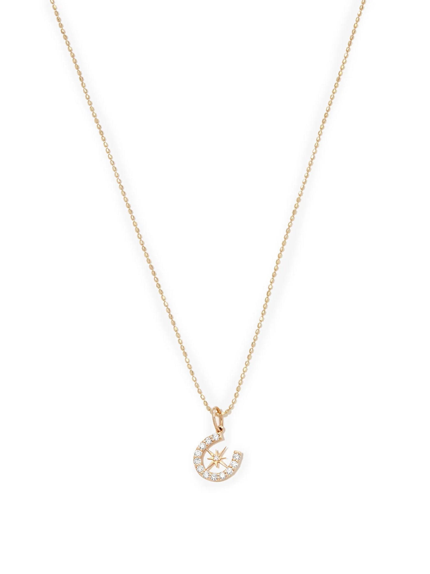 14kt yellow gold Starburst Horseshoe diamond charm necklace