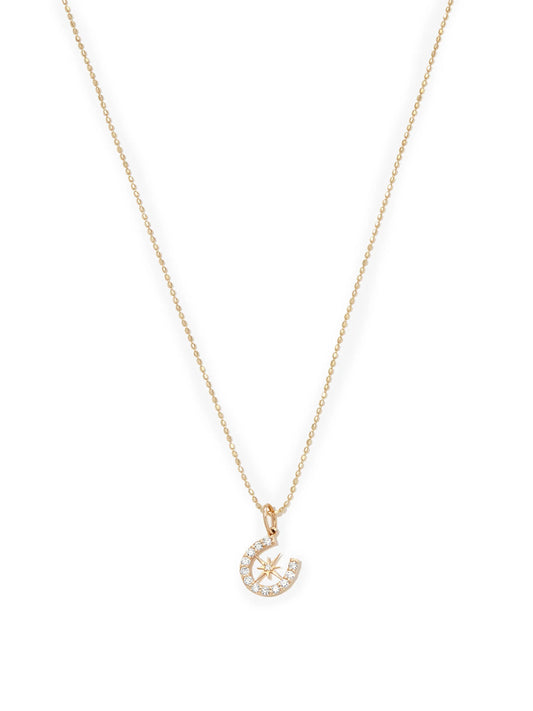 14kt yellow gold Starburst Horseshoe diamond charm necklace