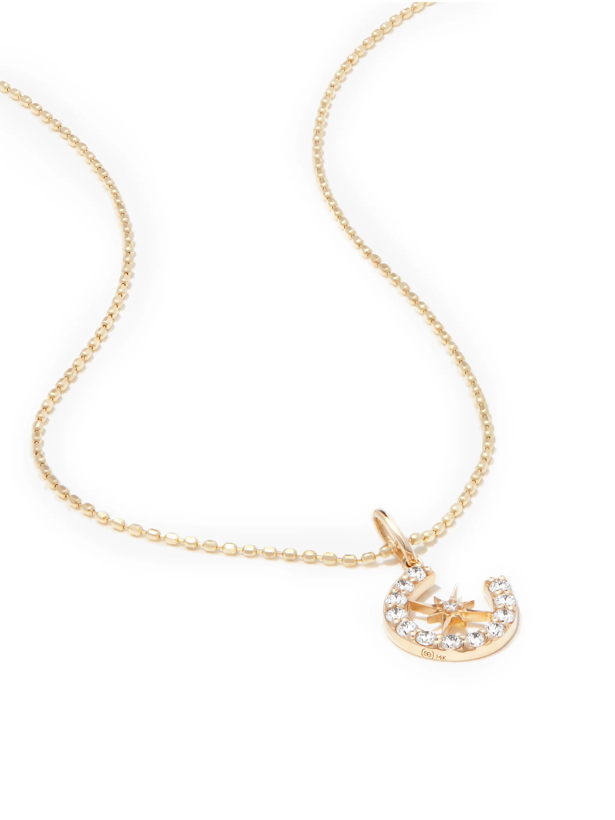 14kt yellow gold Starburst Horseshoe diamond charm necklace