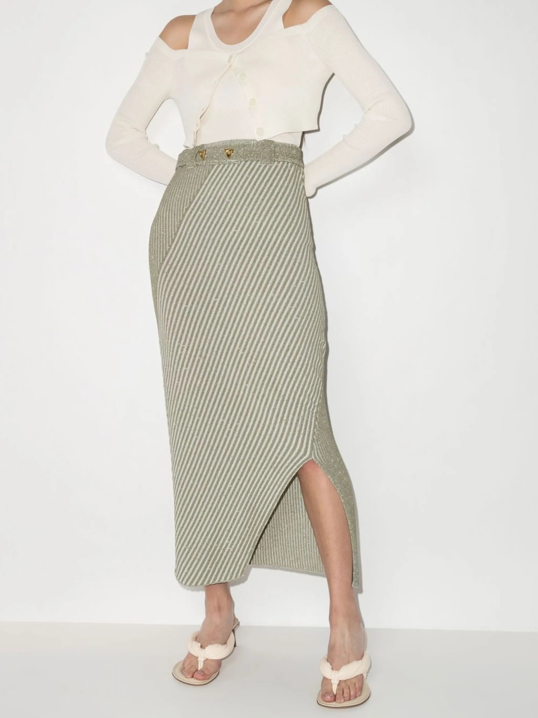 asymmetric knitted striped skirt