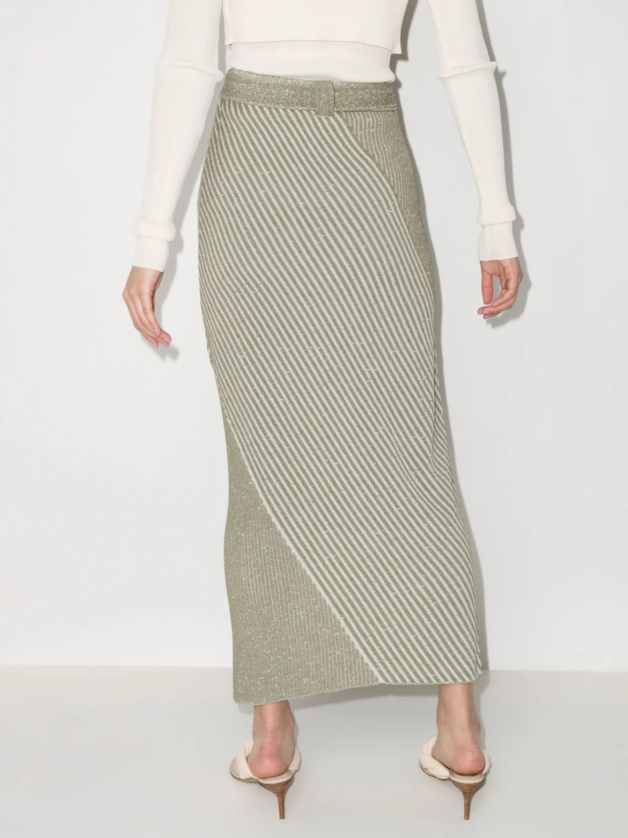 asymmetric knitted striped skirt