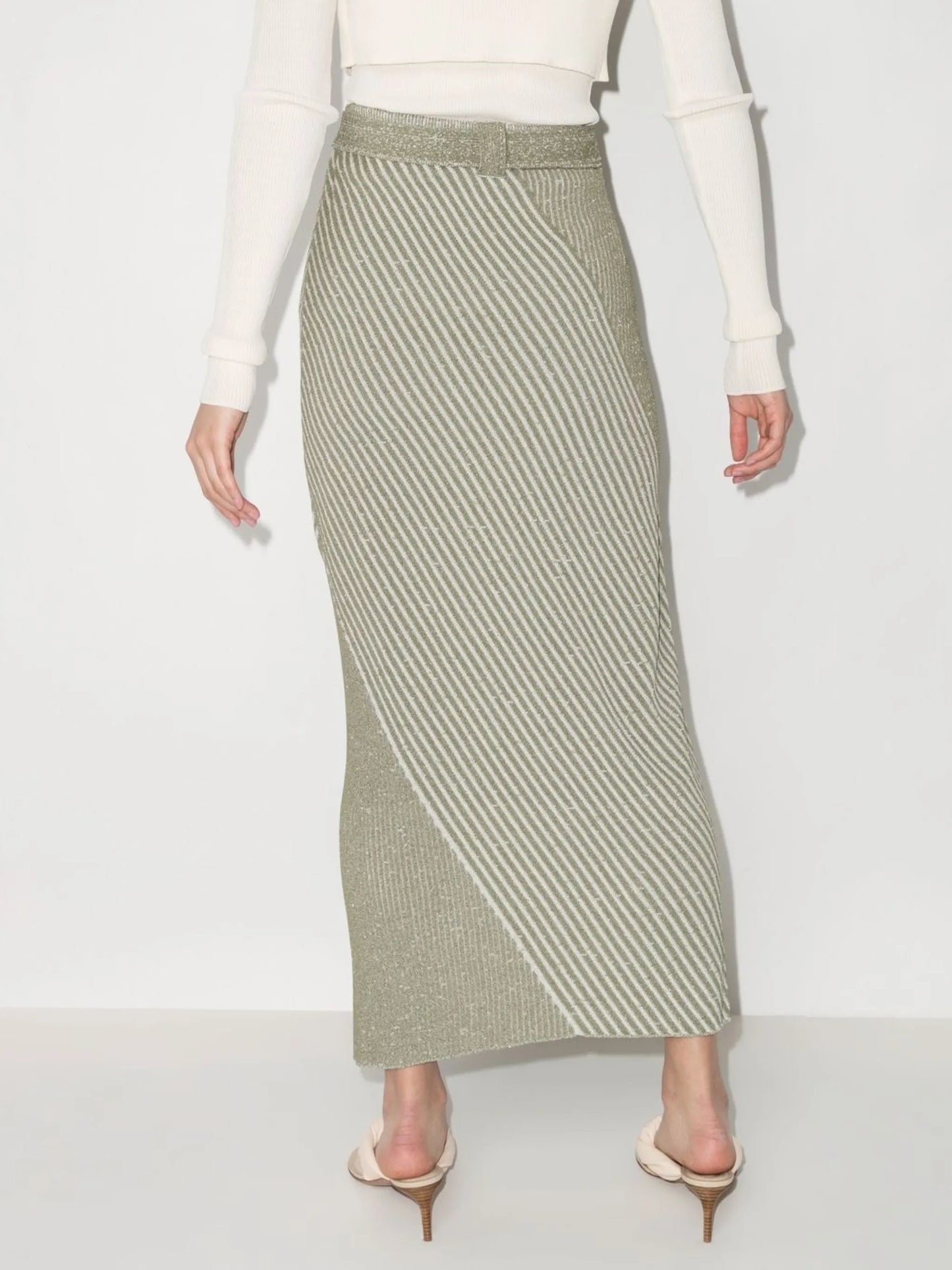 asymmetric knitted striped skirt