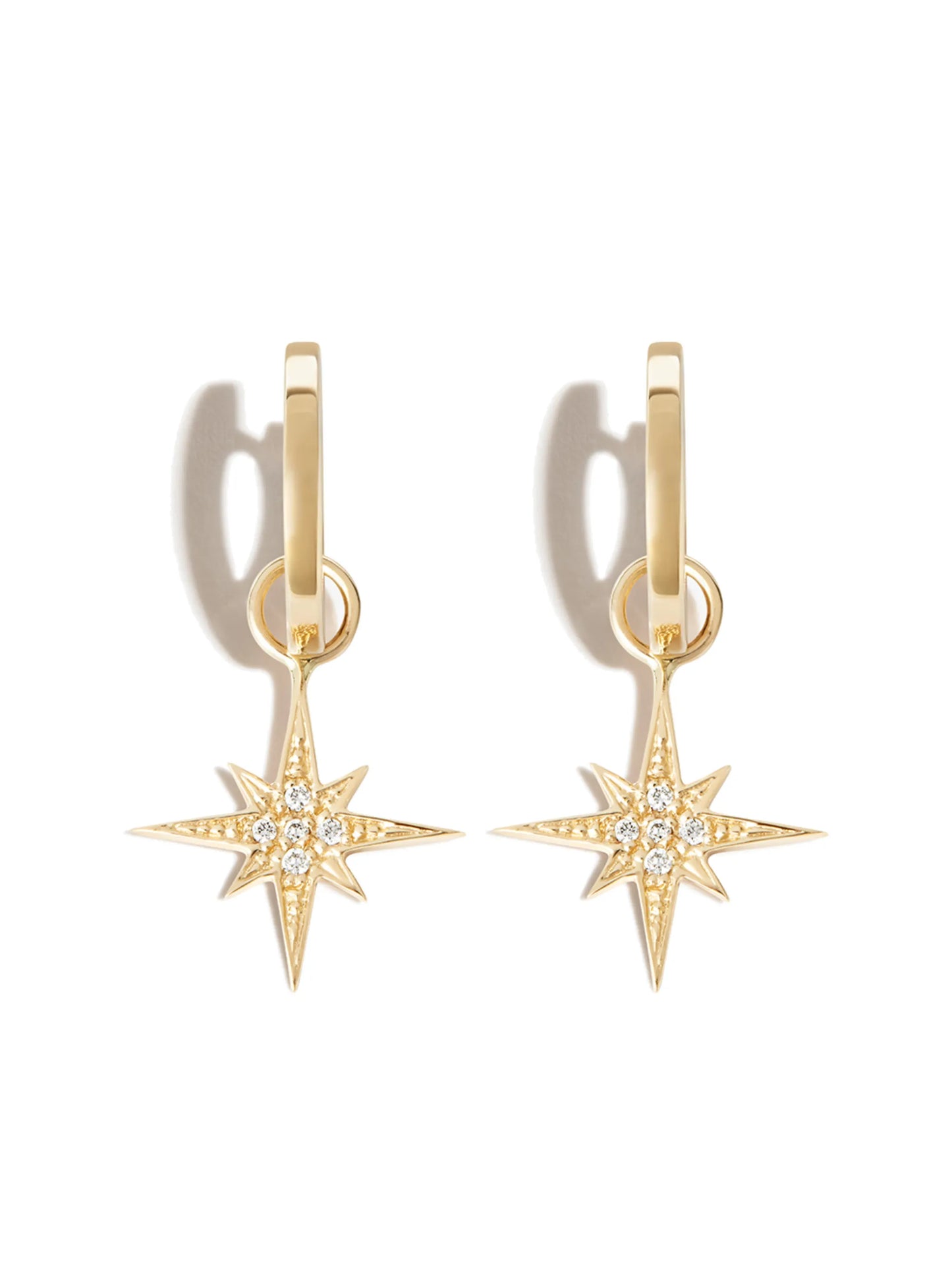 18kt yellow gold Starburst charm diamond hoop earrings
