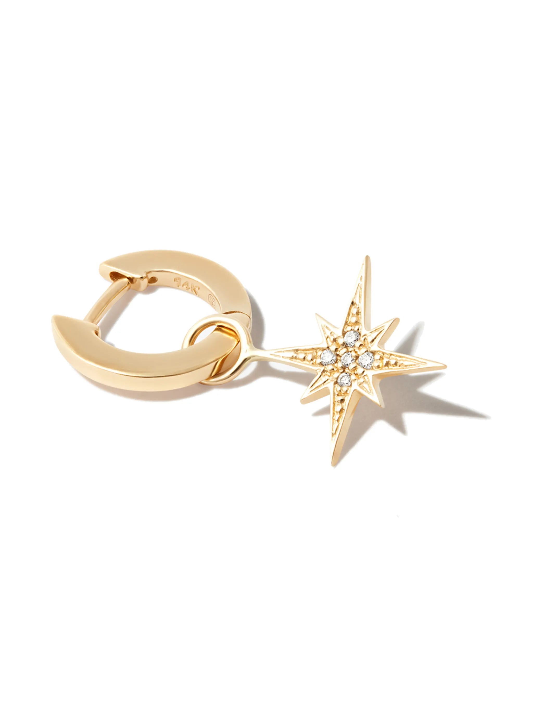 18kt yellow gold Starburst charm diamond hoop earrings