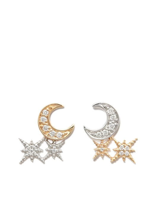 14kt gold Moon and Star diamond stud earrings