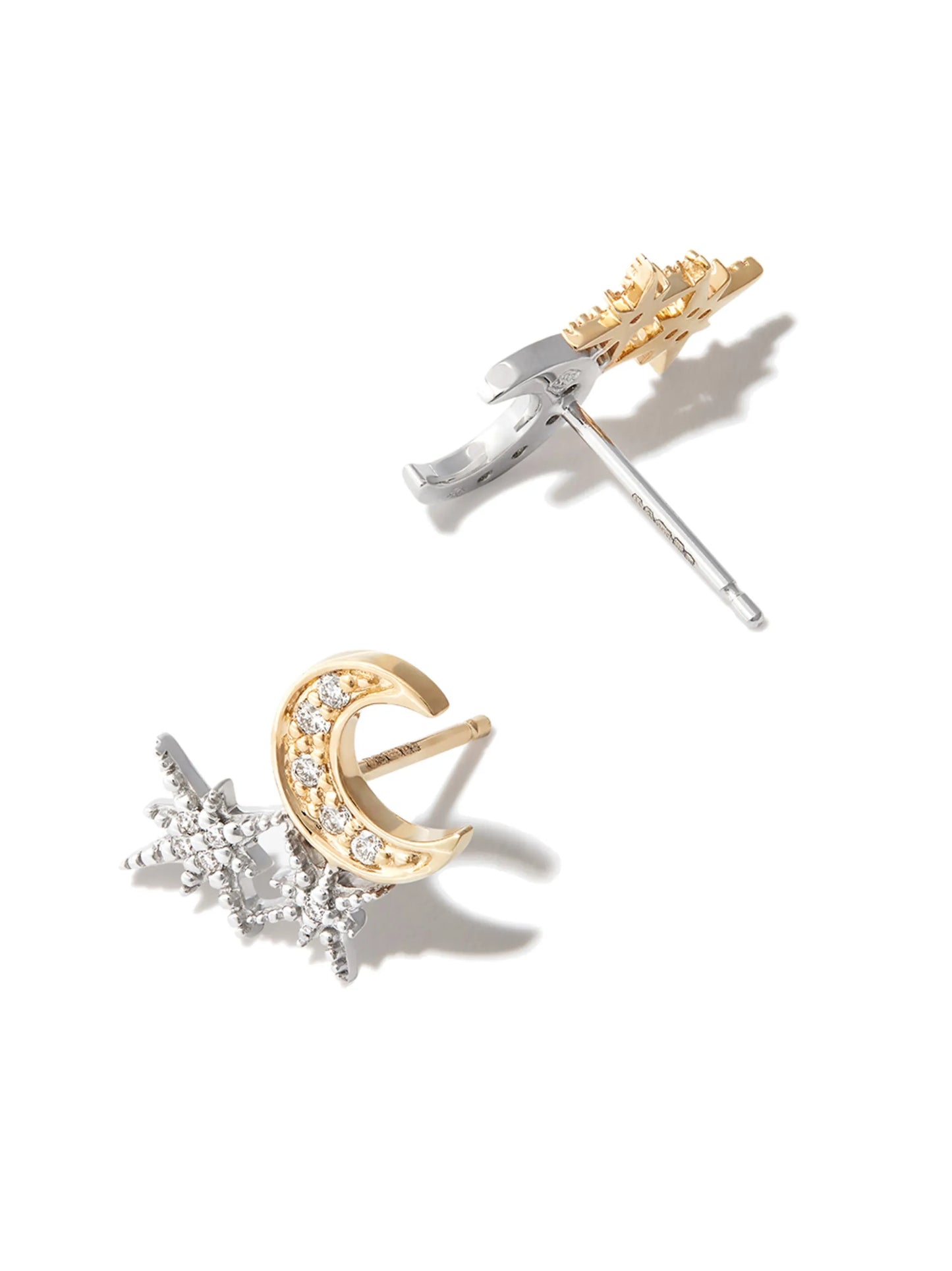 14kt gold Moon and Star diamond stud earrings